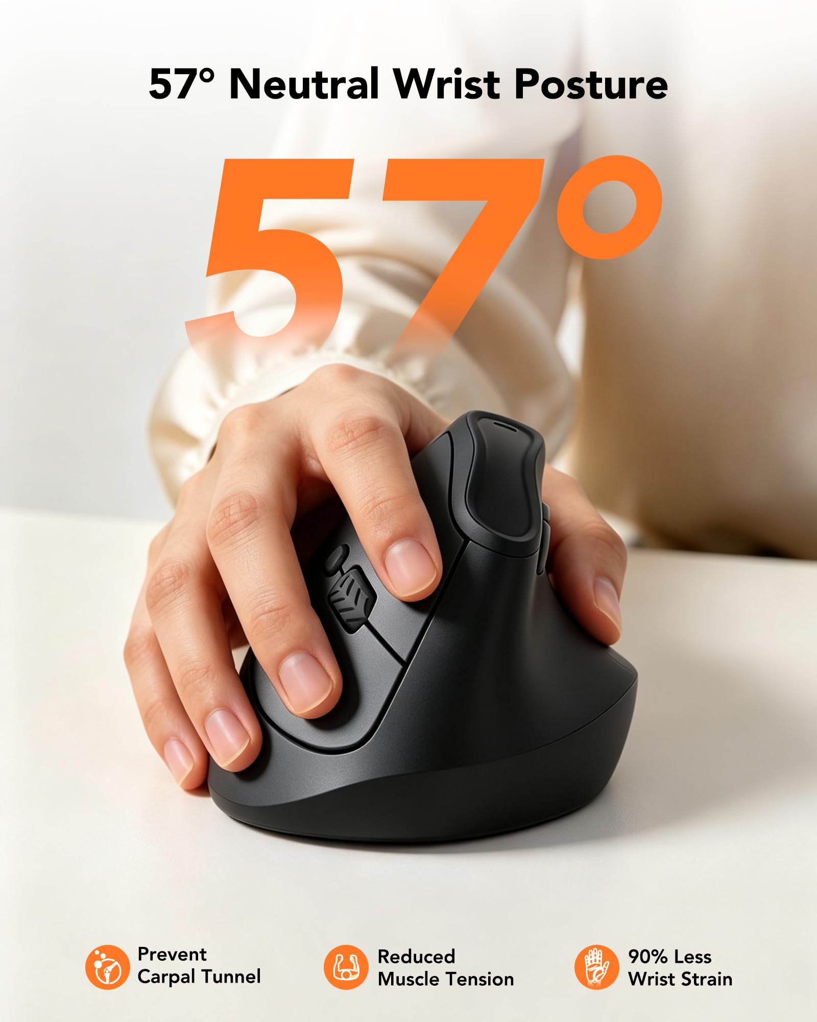 KYSONA Ergonomic Mouse Wireless, Bluetooth Vertical Mouse, 5-Level Adjustable DPI, 2.4G Silent Switch Mice for Windows, MacOS, IPadOS, Laptop, PC, Black