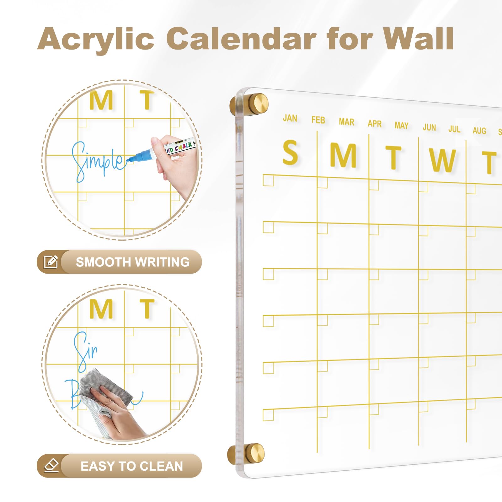 Acrylic Calendar for Wall Whiteboard, 12" x 12" Weekly Clear Dry Erase Board, Small Planning Board White Board for Wall, Home, Office, School