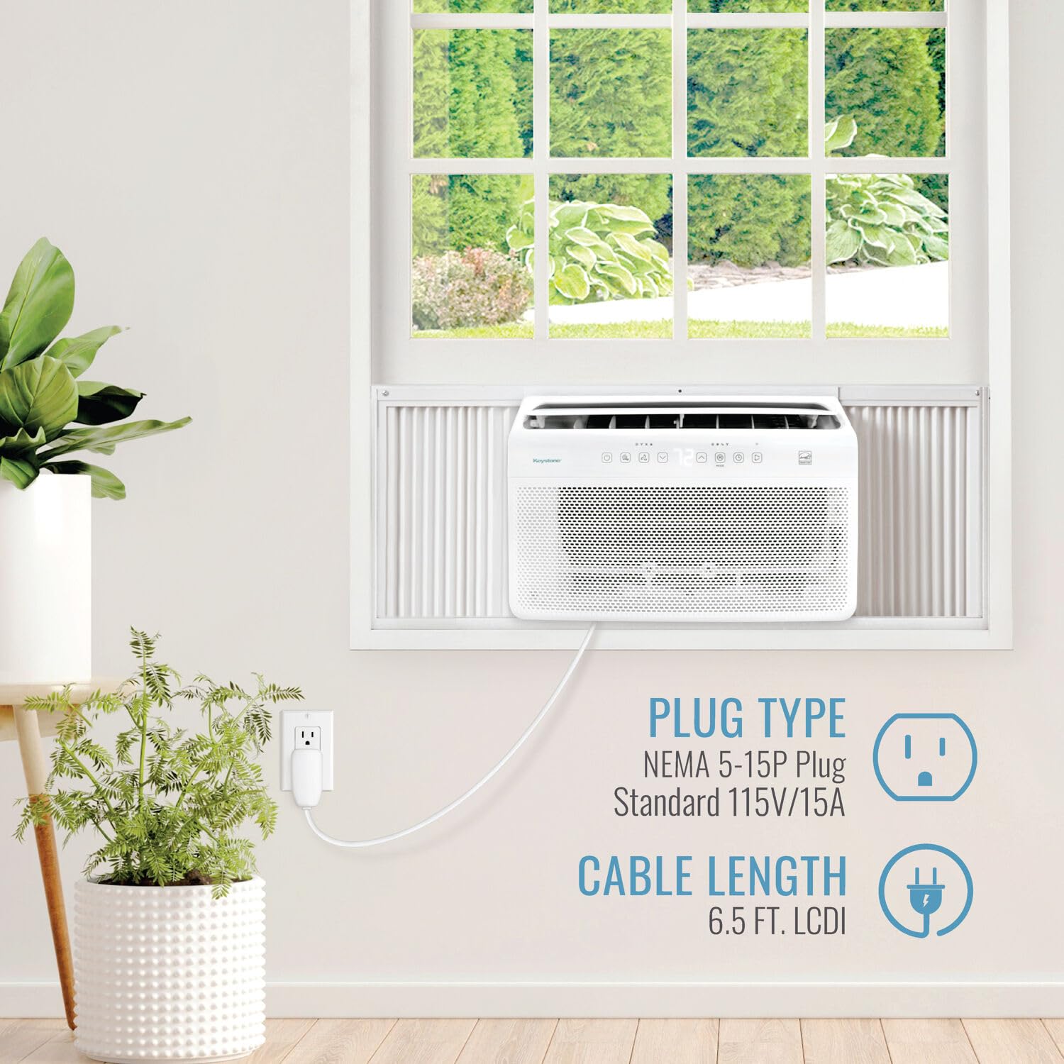 Keystone Energy Star 8,000 BTU Window Mounted Inverter Air Conditioner with Quiet, High Efficiency Operation and Remote, Window AC Unit for Apartment, Living Room, Medium Rooms up to 350-Sq.Ft.