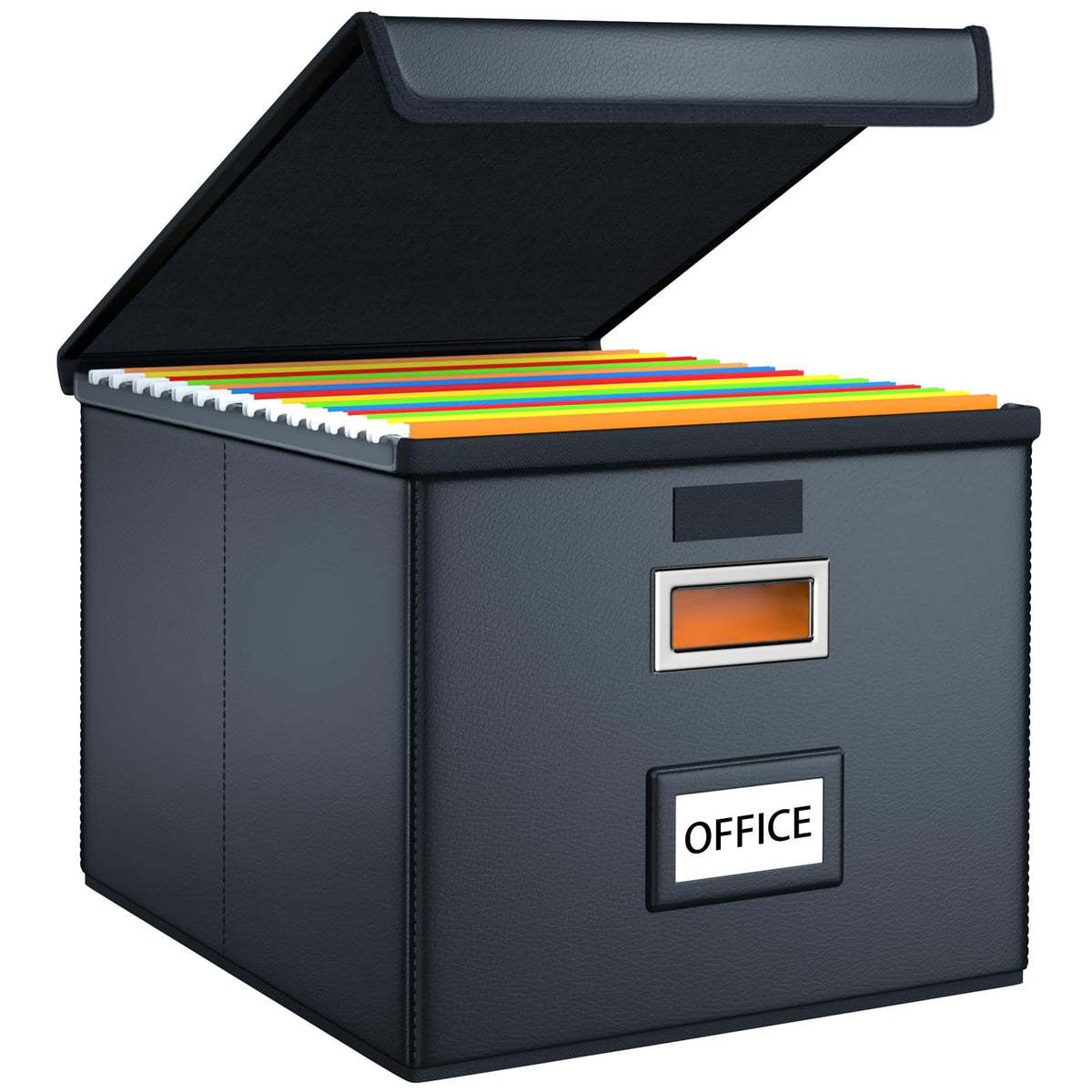 File Organizer Box with Lid, Collapsible Faux Leather Hanging File Folder Box Organizer with Plastic Slides, Decorative Home/Office Filing System Boxes for File and Folders Storage