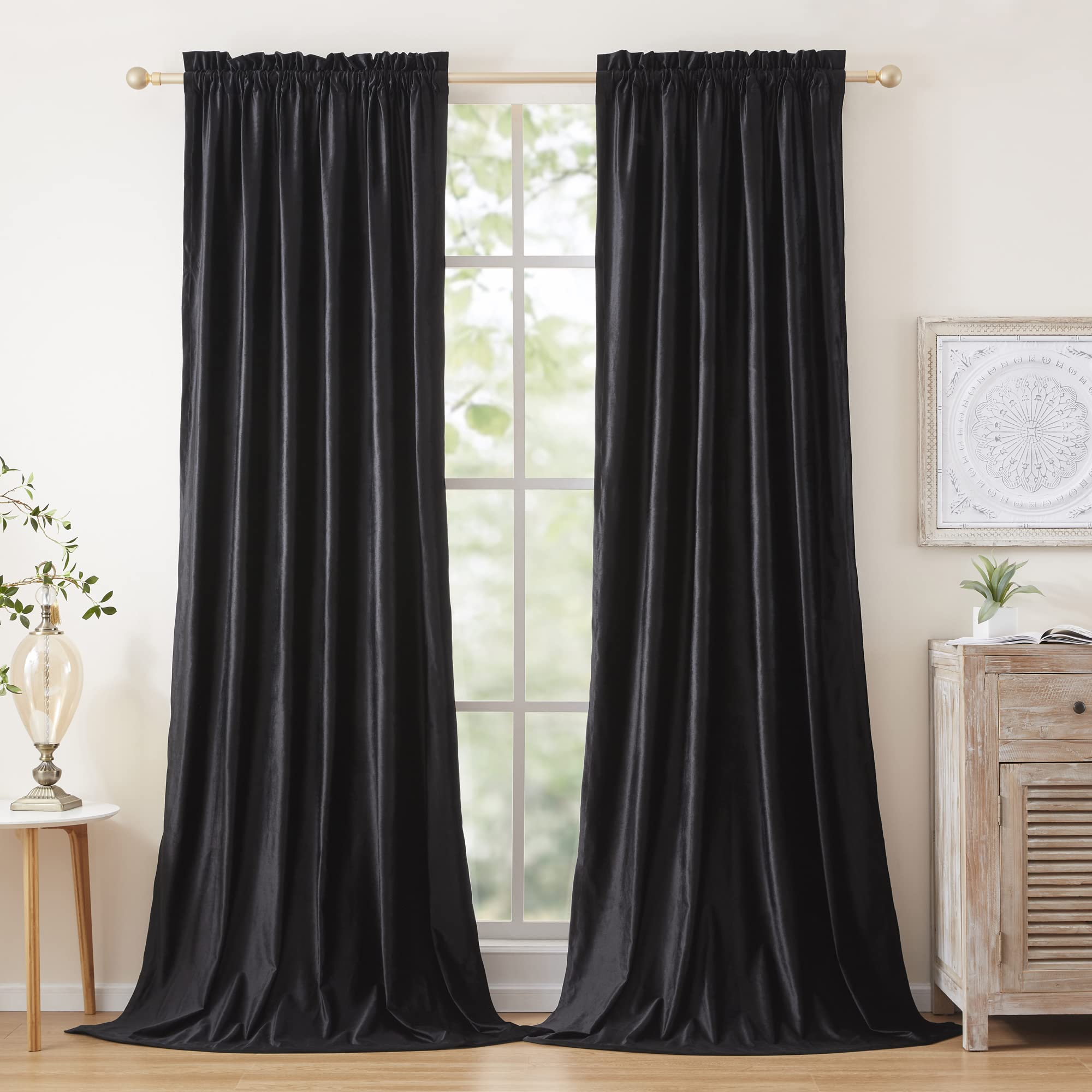 Champagne Beige Velvet Curtains 63 inches for Living Room Luxury Room Darkening Curtain Elegant Bedroom Thermal Insulated Modern Heavy Thick Soft Soundproof Rod Pocket Window Drapes Set of 2 Panels