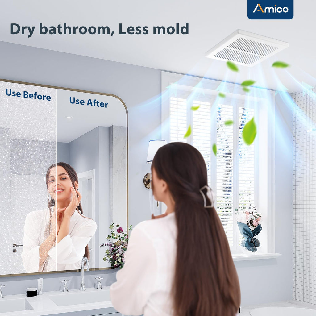 Amico Bathroom Exhaust Fan, 1.0 Sones, 80 CFM, Low Noise, Ceiling Mounted Retrofit Ventilation Fans, 4 Inch Duct, No Attic Access Needed- UL Certified