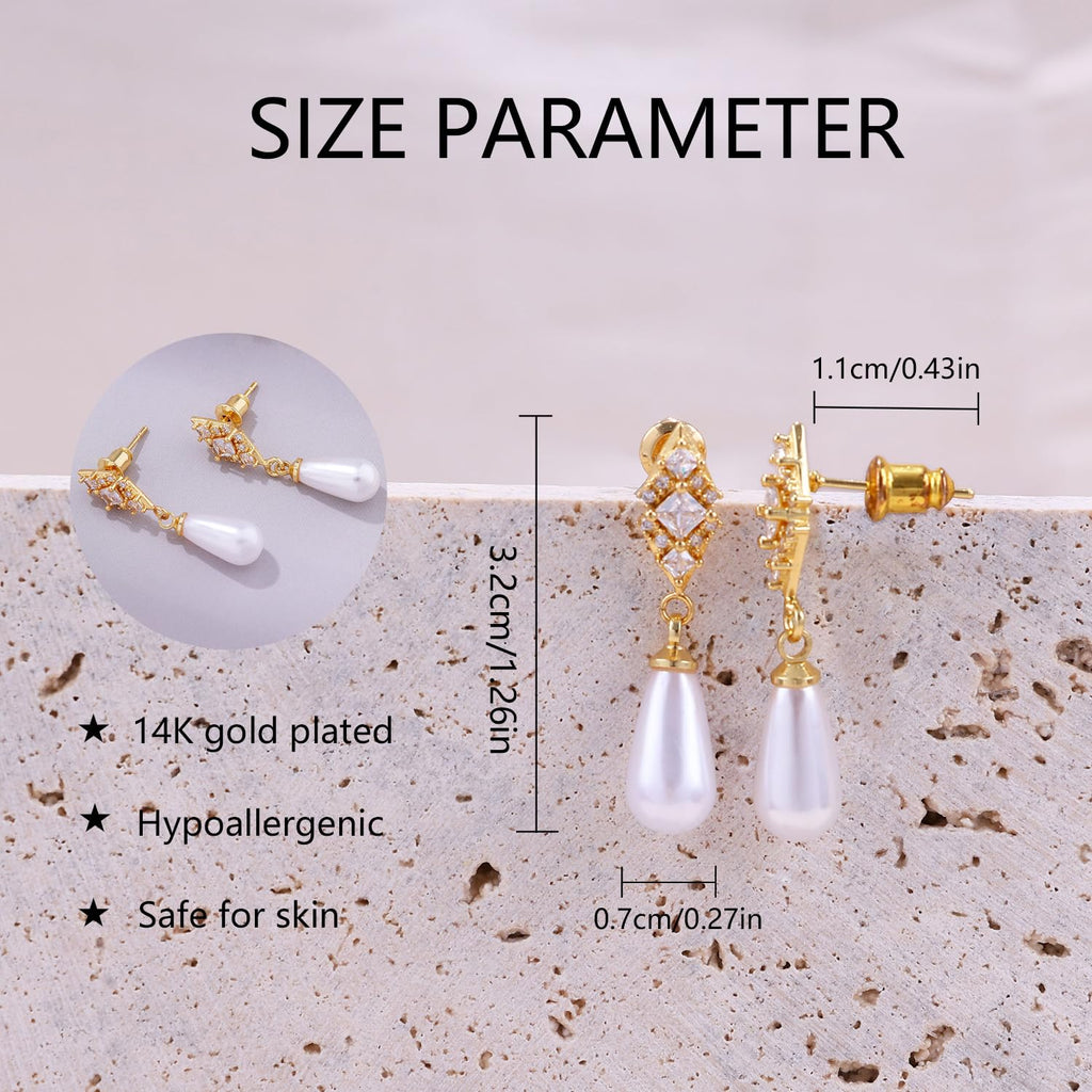 Gold Earrings for Women, 14K Gold Plated Tassel Dangle Earrings for Women Trendy Hypoallergenic Long Chain Earring Dainty Pearl Drop Earrings Elegant Wedding Earring Fashion Jewelry for Womens
