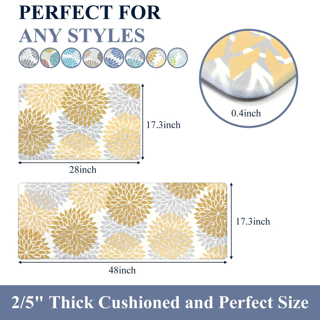 HEBE Anti Fatigue Kitchen Rugs Sets of 2, Non Slip Kitchen Mats for Floor, Waterproof Cushioned Comfort Standing Carpet for Kitchen Sink, Home Office, Laundry Room