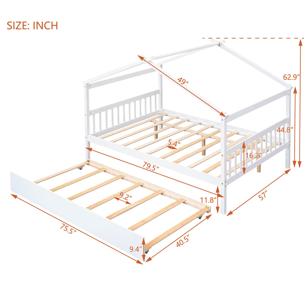 Merax Twin Size Wooden House Bed with Two Drawers, Wood Bed Frame with Roof for Kids, Teens, Boys or Girls, Grey