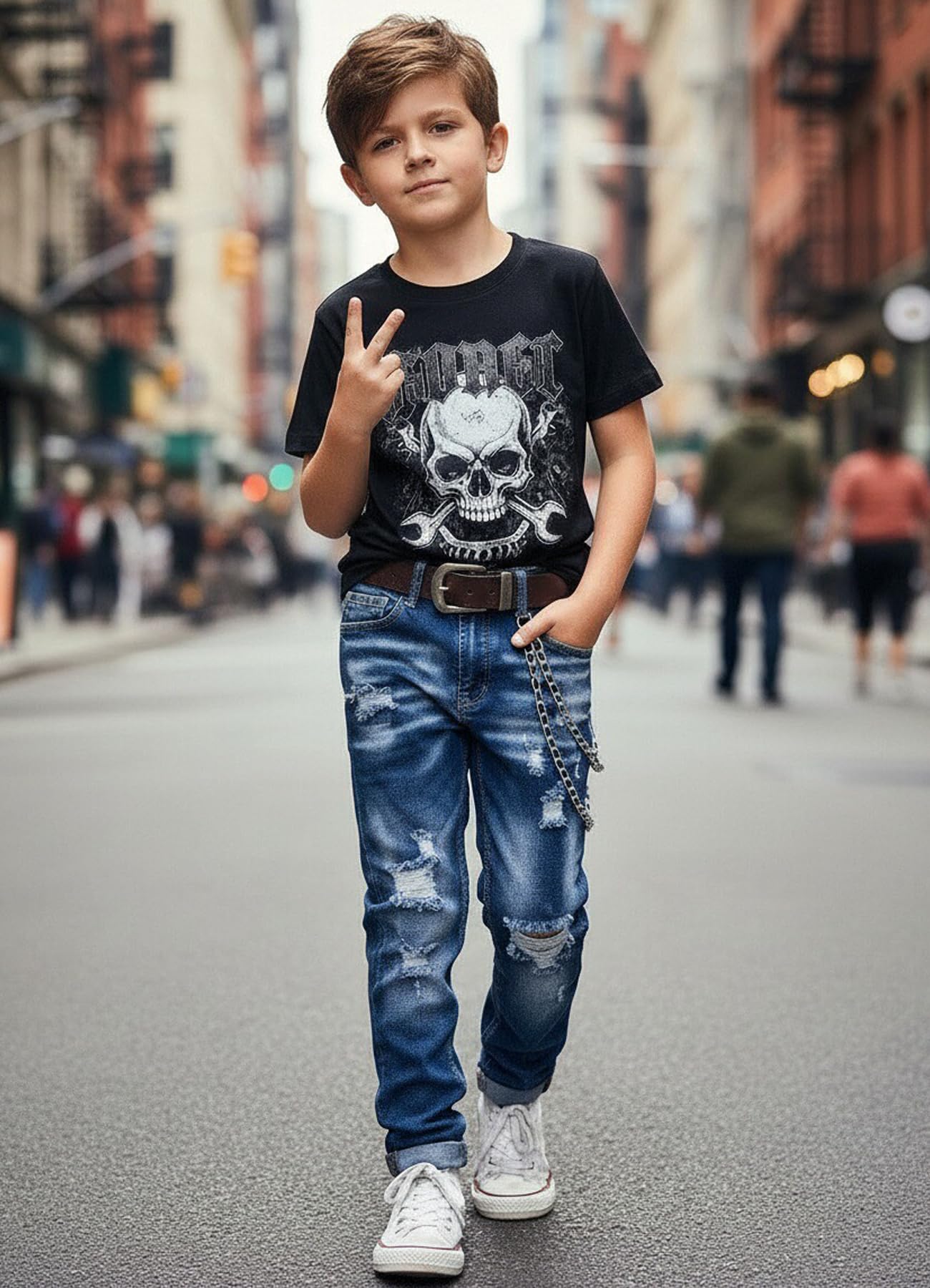 Boy's Skinny Fit Ripped Destroyed Distressed Stretch Slim Jeans Pants