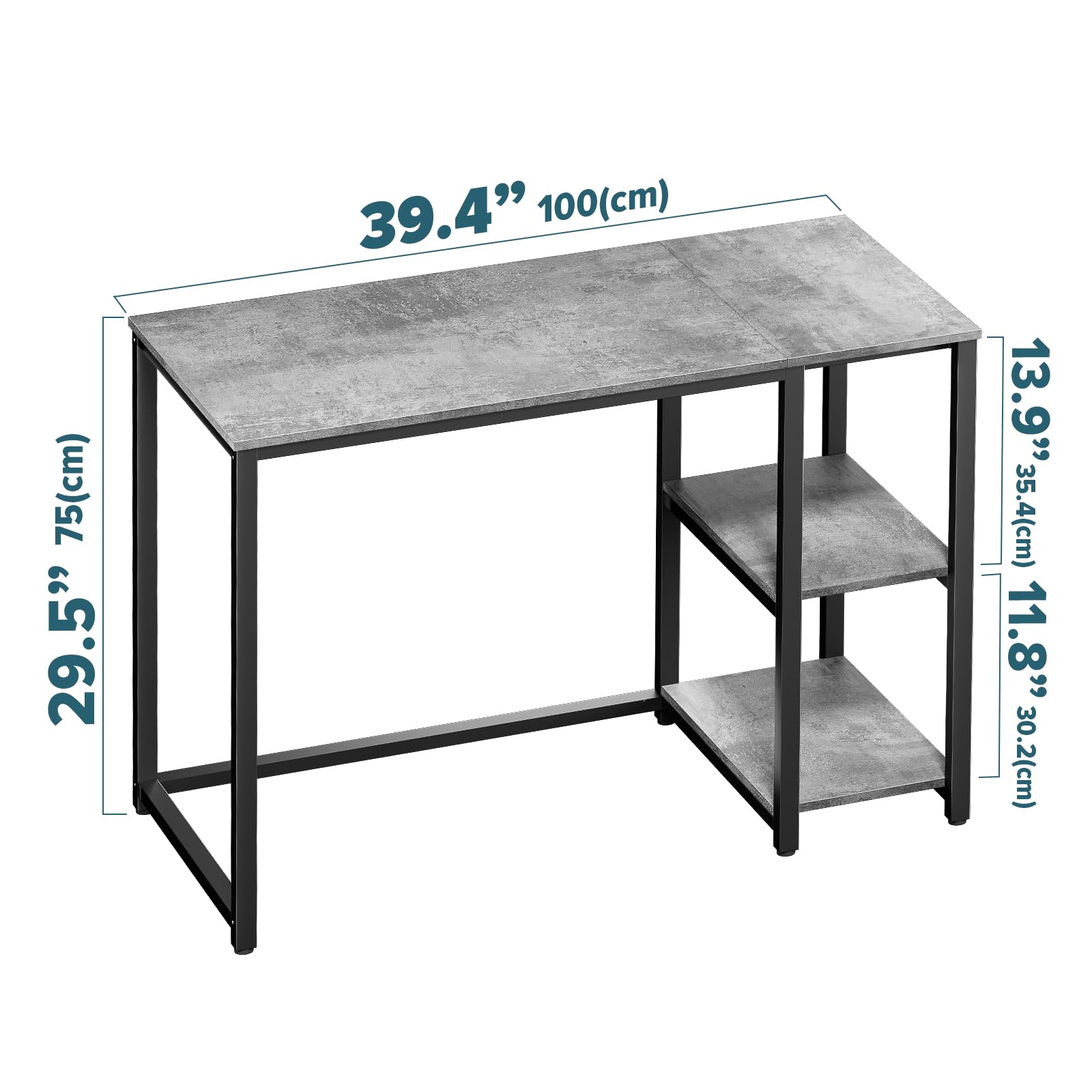 SINPAID 40 Inch Small Gaming Desk with Shelves for Small Spaces, Easy Assembly Study Desk, Sturdy Writing Desk for Bedroom & Home Office, Black
