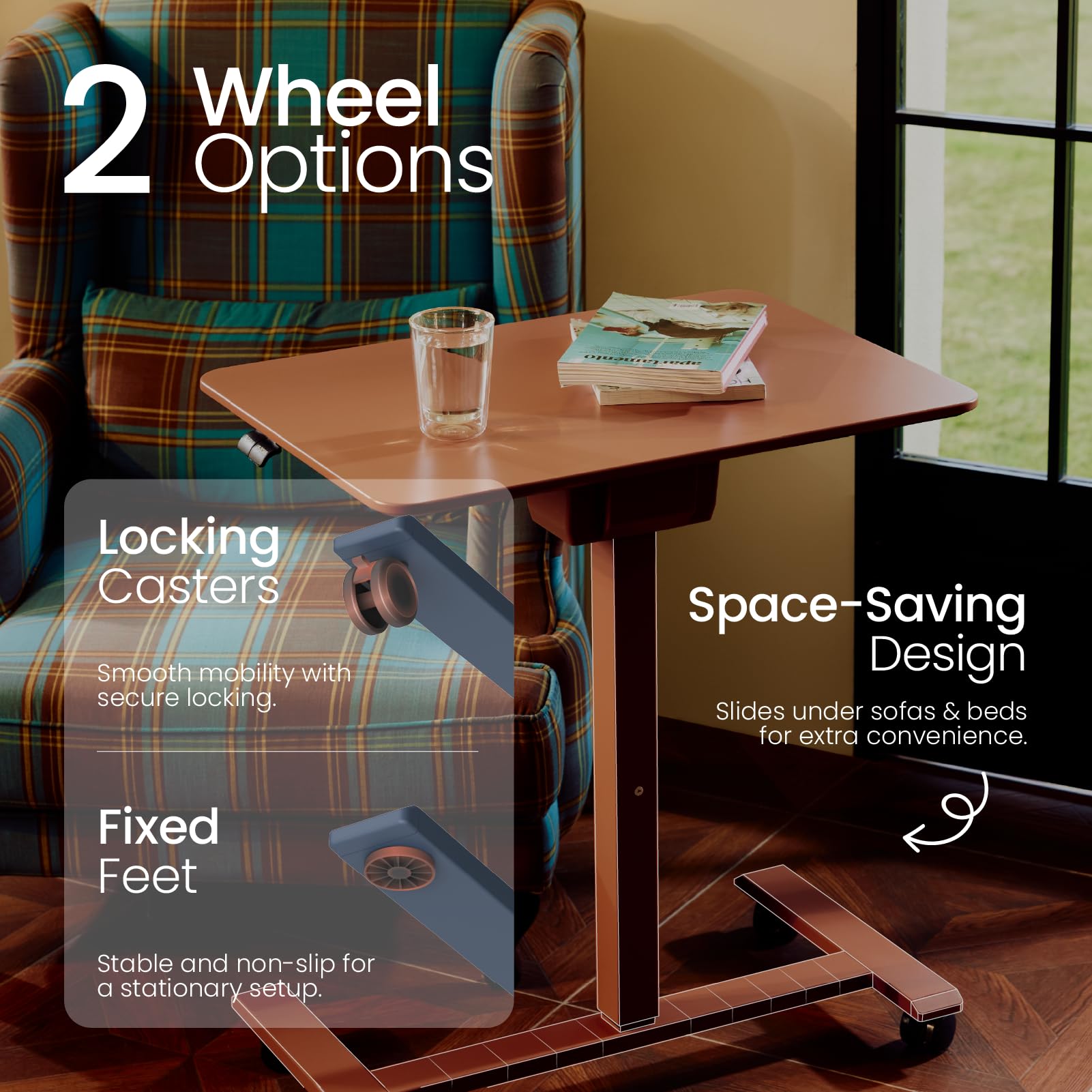 TopJob ANYDESK FOLD Mobile Standing Desk, Portable with Lockable Wheels, Foldable Stand Desk, Rolling Computer Workstations, Used for Home, Couch Side Table, Bedside Table in Bed Room Kitchen (Black)