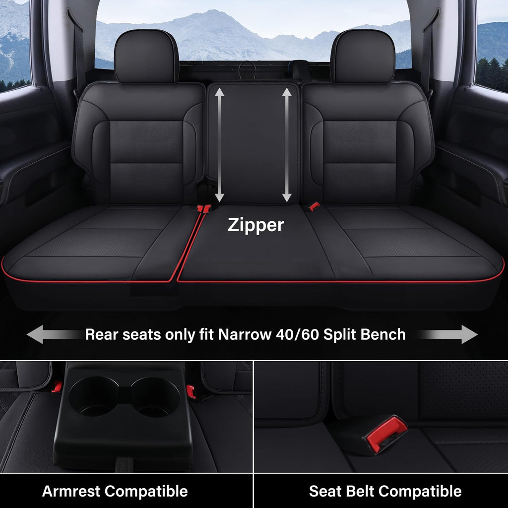 Coverado Chevy Silverado Seat Covers, Faux Leather Seat Covers Fit for Chevy Silverado GMC Sierra 2007-2025 1500, 2015-2025 2500HD 3500HD Crew Double Extended Cab (Front, Black)