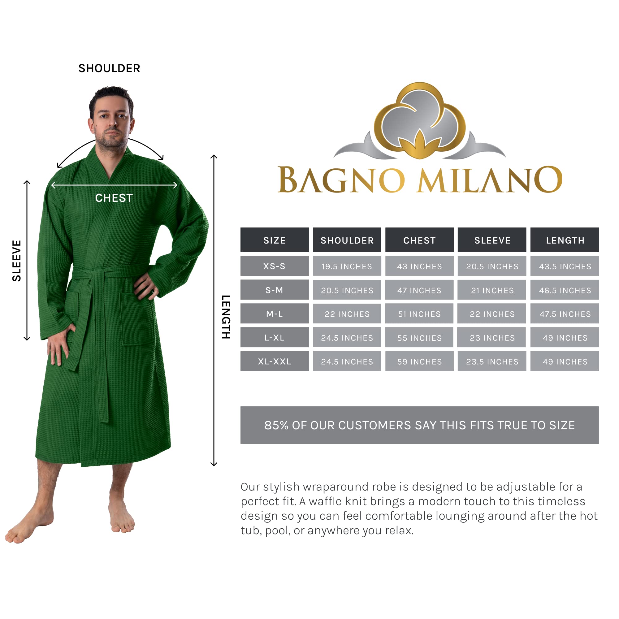 BAGNO MILANO Mens Robes, Waffle Robes For Men, Turkish Cotton Mens Bathrobes