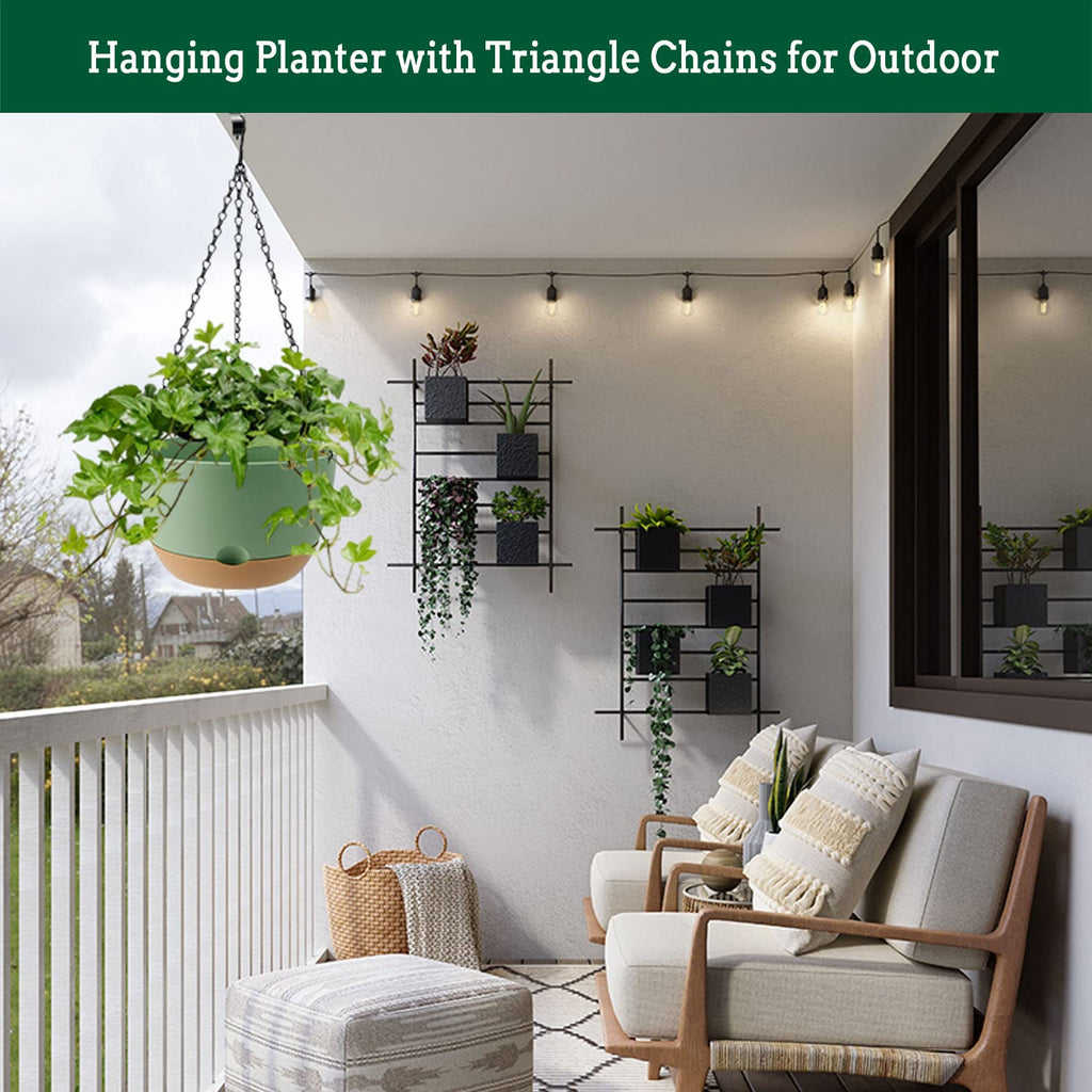Koalaime Hanging Planter Self Watering 10 Inch, 2 Pack Indoor Outdoor Hanging Baskets, Hanging Flower Pots with Drainage Hole & 2 Kinds of Plant Hangers for Garden Home Decor(Green)…