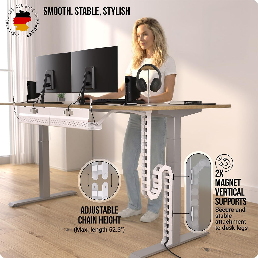 Ultimate Setup Under Desk Cable Management Vertebrae - Perfect for Sit Stand Desk - Wire Management - Adjustable Length - Flexible Cable Spine - Black, 133 cm