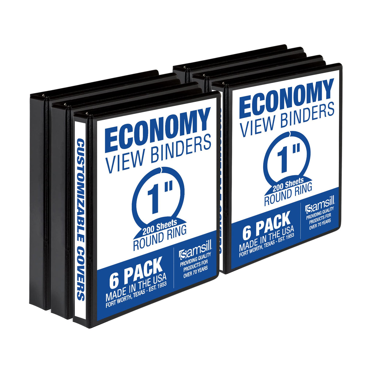 Samsill 1 Inch 3 Ring Binders, Economy Round Ring, Clear View Cover, 200 Sheet Capacity - for School, Home, Office - Blue, 4 Pack