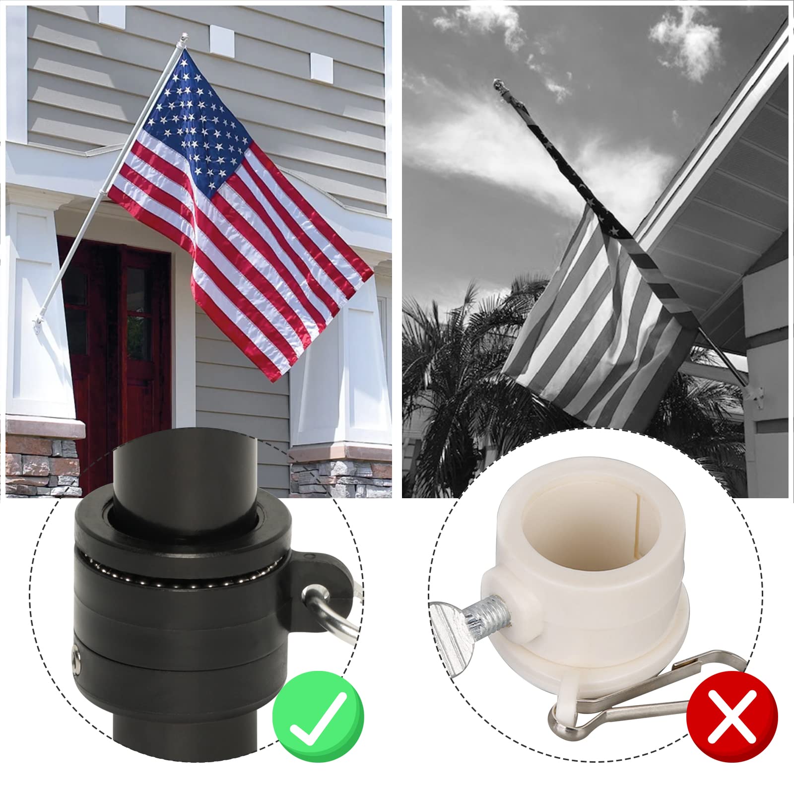 NELXINJO 5FT White Stainless Steel Flag Pole Kit for Outside House Wall | flagpoles 3x5 2x3 american flags hardware holder brackets hangers mounts