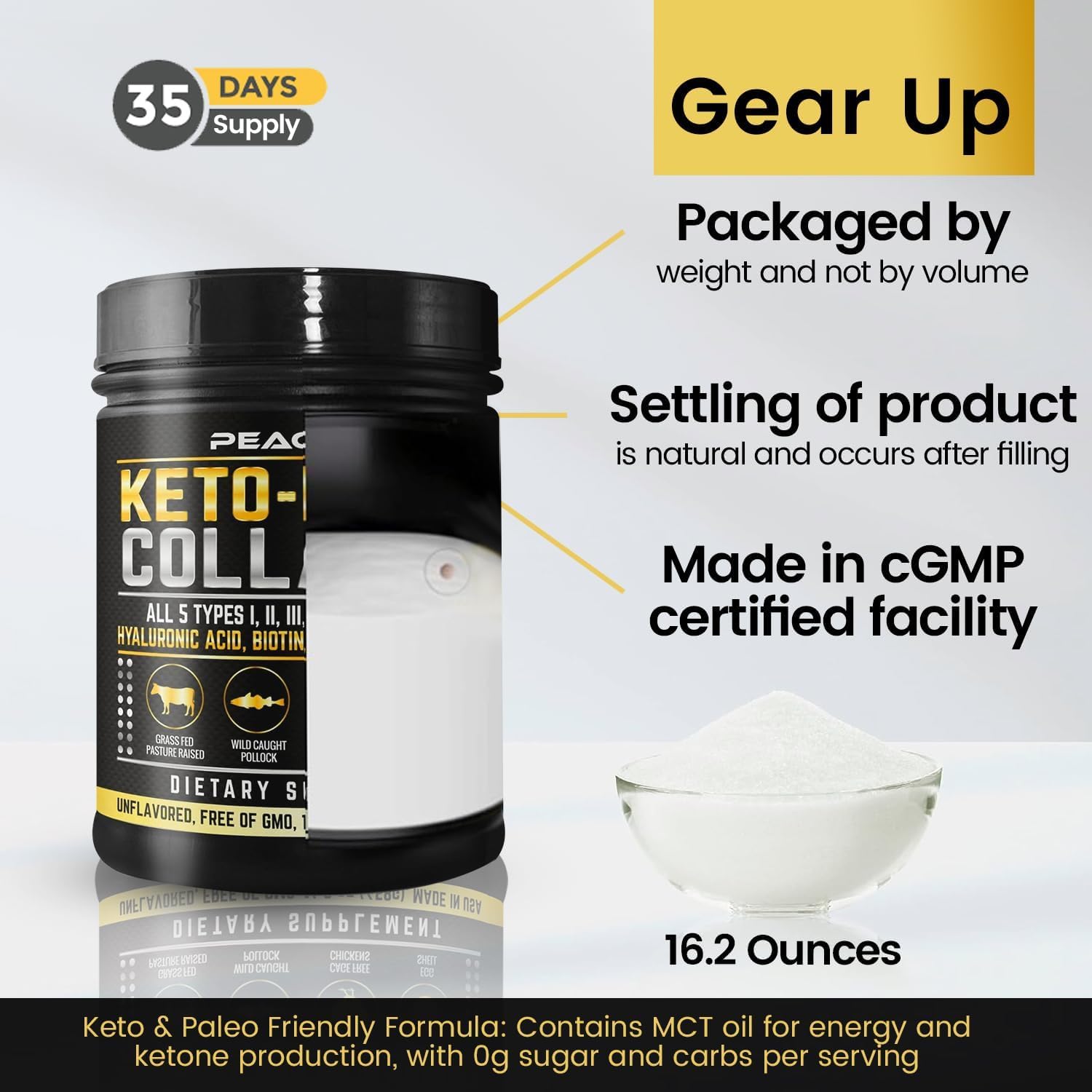 Collagen Keto Coffee Creamer Powder 12.2 oz - Hydrolyzed Collagen Peptides with Coconut MCT Oil, B12, Magnesium, Unflavored Protein Powder, Sugar Free Coffee Creamer for Smoothies & Baking