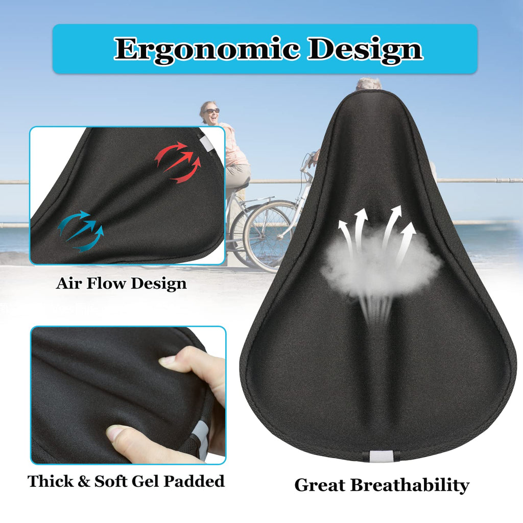Geronmine Gel Bike Seat Cover Padded Bicycle Saddle Covers for Women & Men, Most Comfortable Exercise Bike Seat Cushion Cover, Soft for Spin Indoor Outdoor Cycling Class Mountain Stationary Bikes