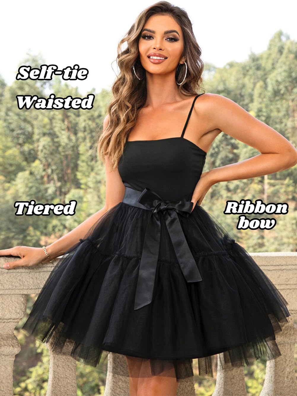 Kaei&Shi Poofy Short Tulle Dress,Spaghetti Strap Semi Formal Dresses for Women,Elegant Birthday Outfit Homecoming Cocktail