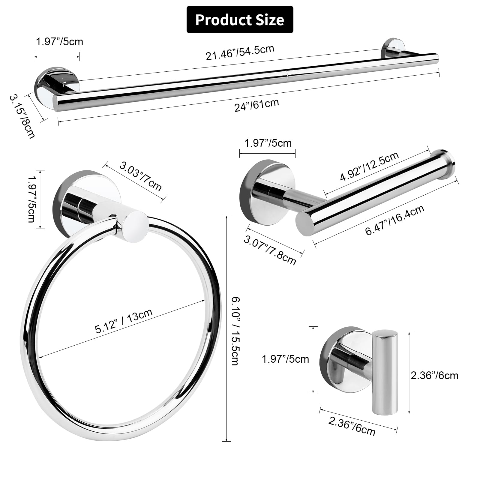 Brushed Gold Bathroom Hardware Accessories Set 5 Piece, Stainless Steel Bath Towel Bar Set 24 Inch,Toilet Paper Holder,Towel Ring Holder,Towel Rack Set,Gold Bathroom Accessories Kit