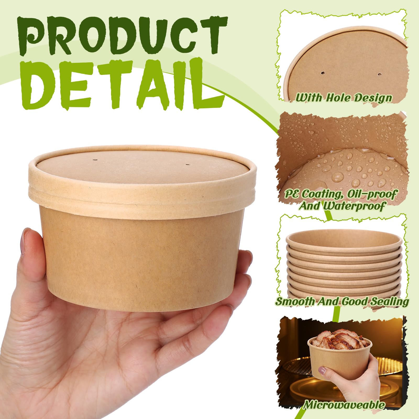Fulmoon 100 Pack Paper Soup Containers with Lids Disposable Paper Food Containers with Vented Lid Kraft Ice Cream Cake Dessert Cups Soup Bowl for Party Hot Food Fruit Microwave(4 oz,Brown)