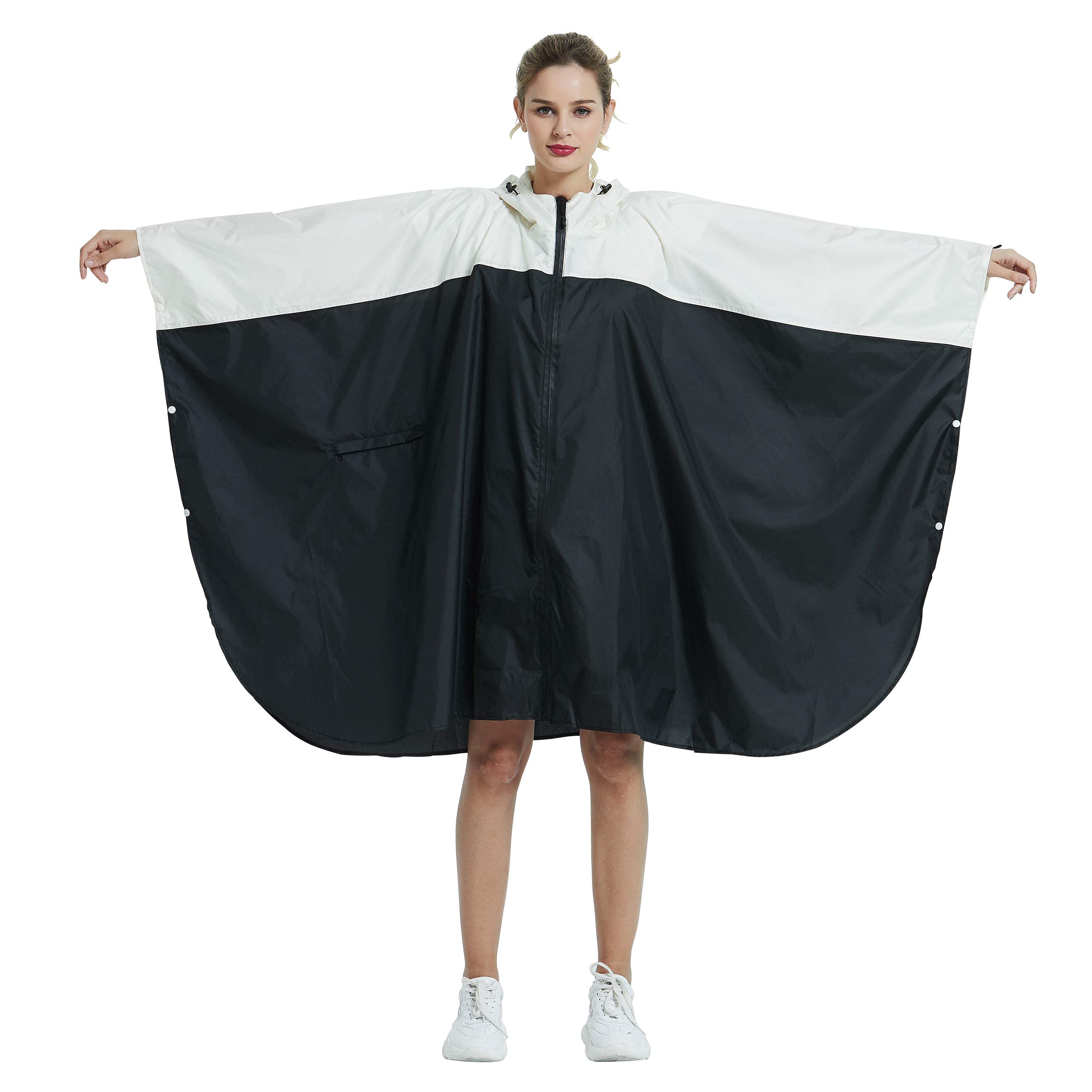 Rain Poncho Jacket Coat Hooded Zipper Style for Women/Men/Adult with Pocket