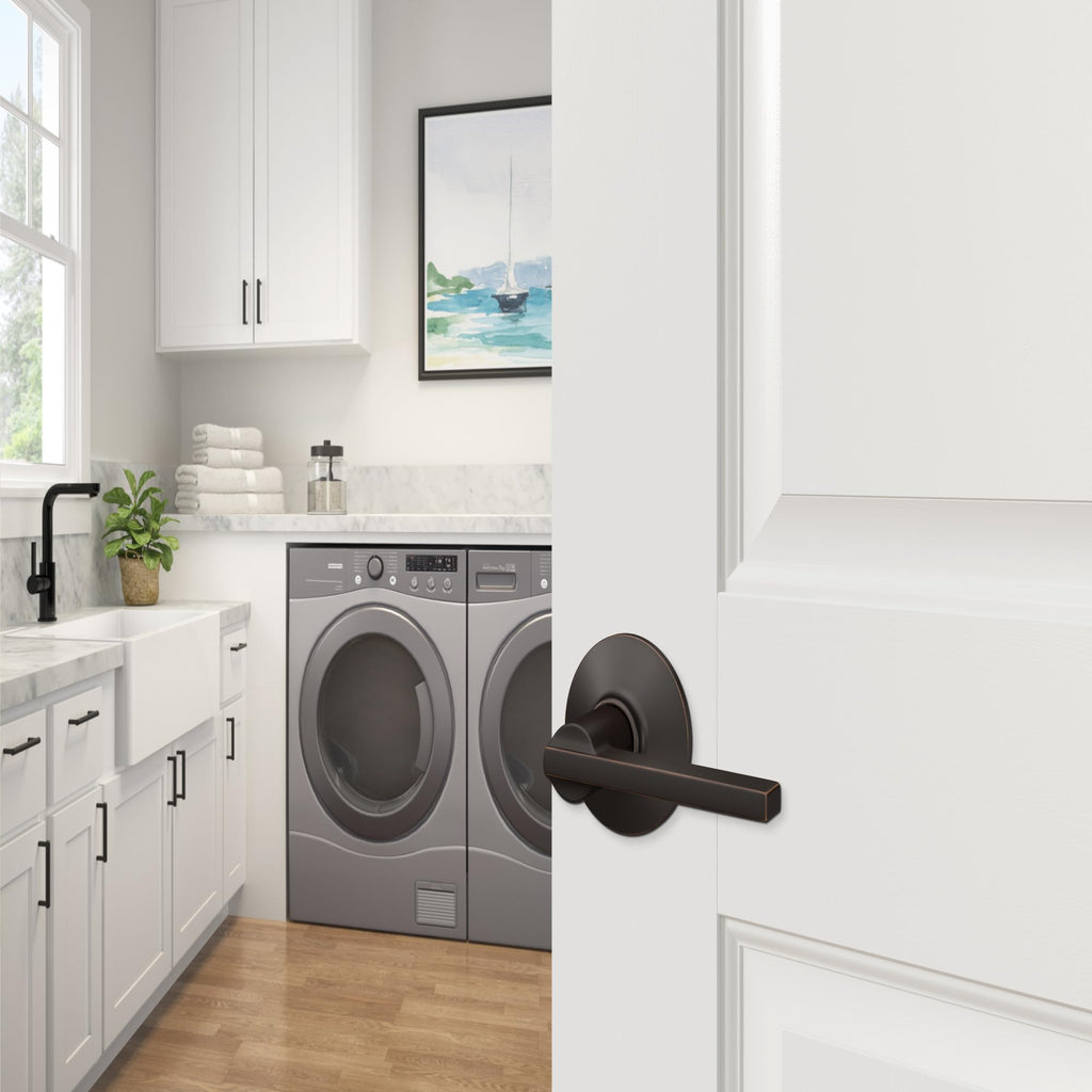 Schlage F10 LAT 716 Latitude Door Lever, Hall & Closet Passage Lock, Aged Bronze