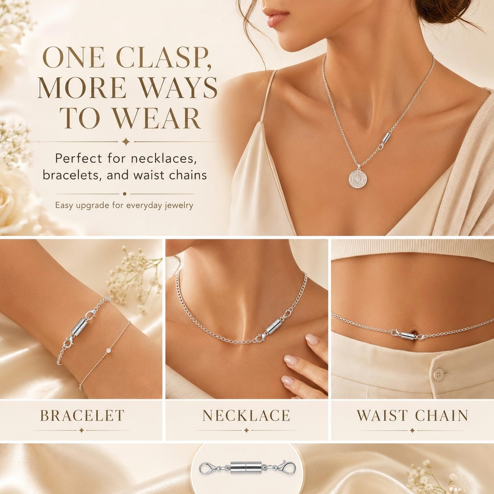 12 Pack Magnetic Necklace Clasps and Closures. Necklace Jewelry Extender with Strong Magnet. for Jewelry Necklace Bracelet Making. Gold and Silver Plating (12Pcs | Gold Cylinder)