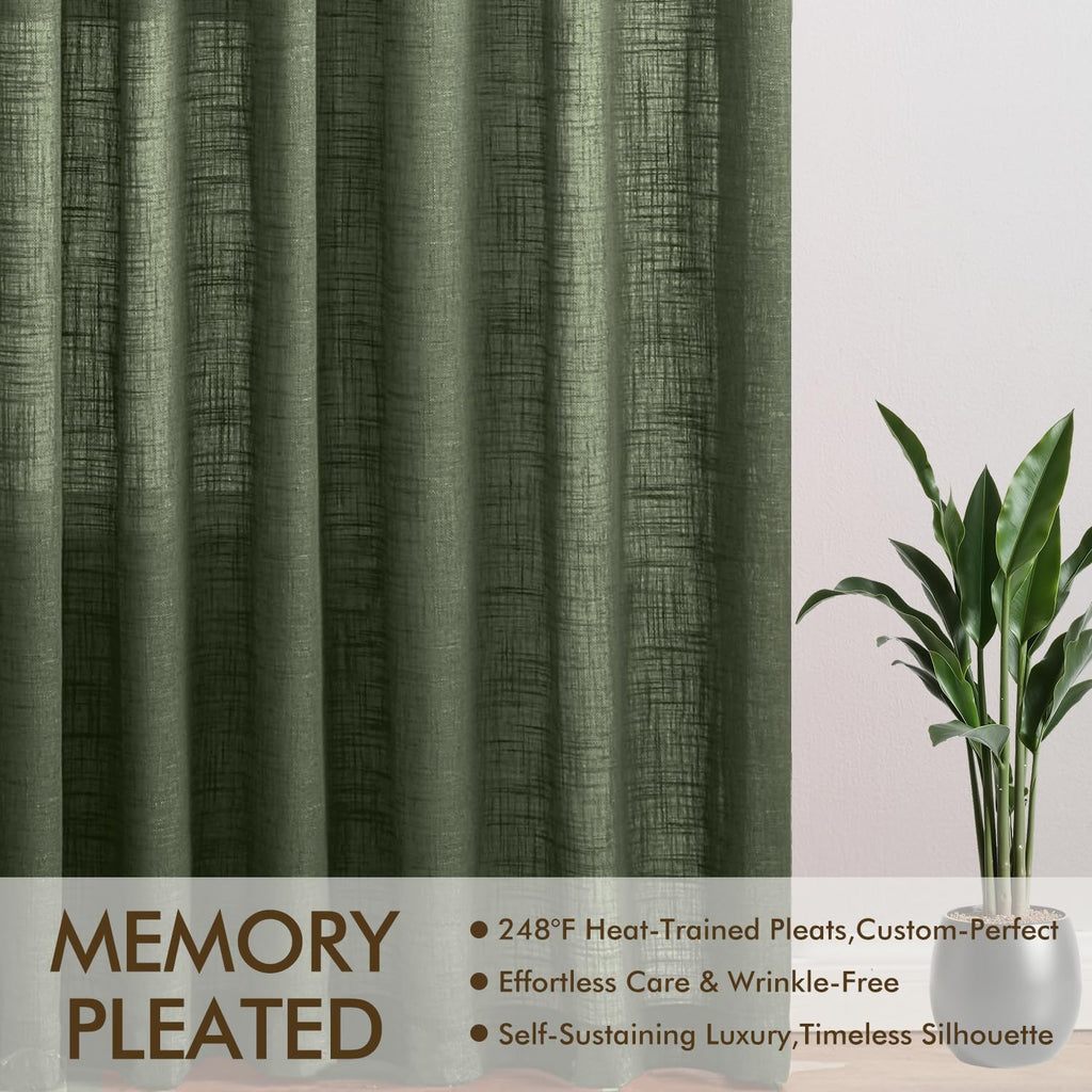MIULEE Pinch Pleated Linen Curtains 84 Inches Long 2 Panels for Bedroom Living Room, Soft Thick Linen Textured Window Drapes Back Tab Hooks Semi Sheer Light Filtering Farmhouse，Beige