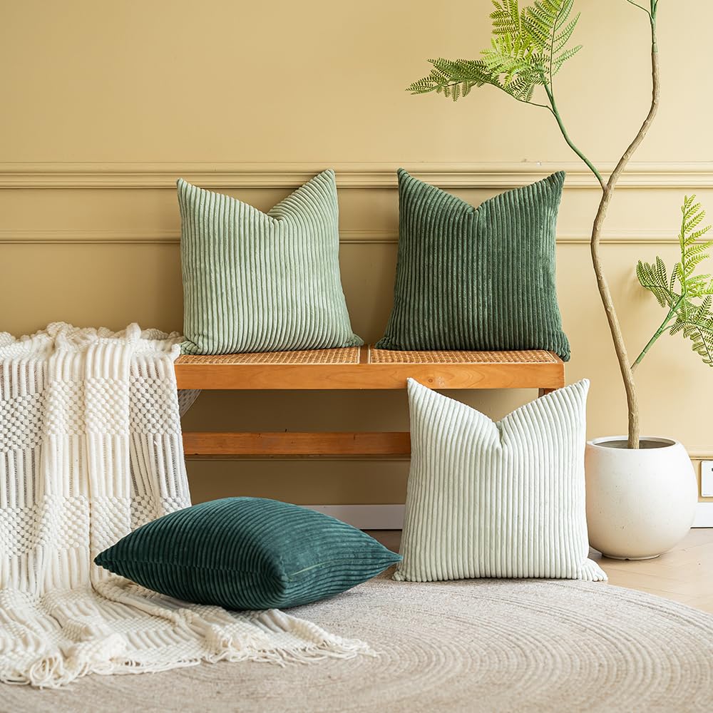 LANANAS Neutral Couch Throw Pillow Covers 18x18 Inch Set of 4 Decorative Farmhouse Boho Throw Pillows for Living Room, Couch, Bed, Sofa Soft Corduroy Accent Home Decor (Blue Ocean, 18x18 Inch)