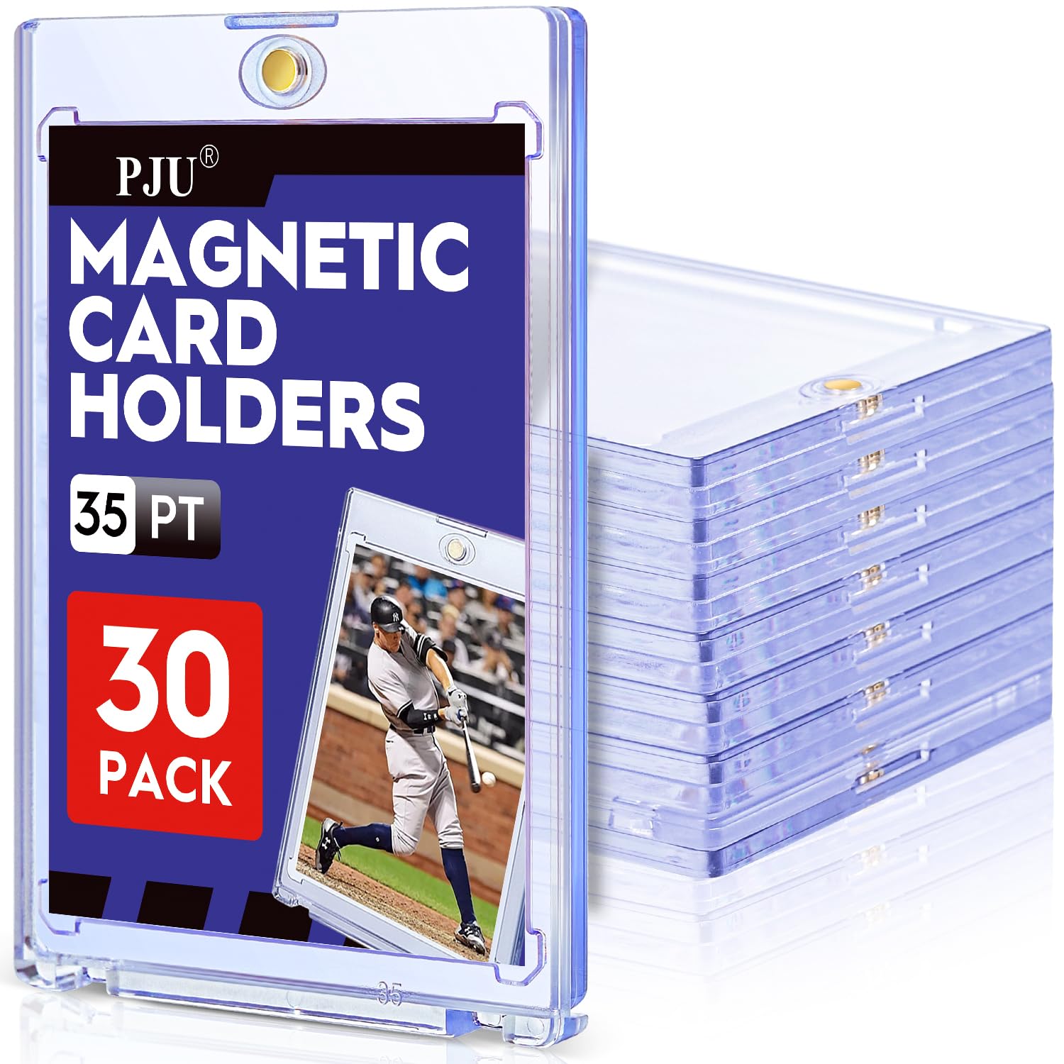 30ct Magnetic Card Holder, 35pt Slim One Touch Card Holder, Hard Plastic Protectors, UV Protection Magnetic Cards Case Fits for Baseball, Football, Game, Sports Collectible Cards, Ultra Slim