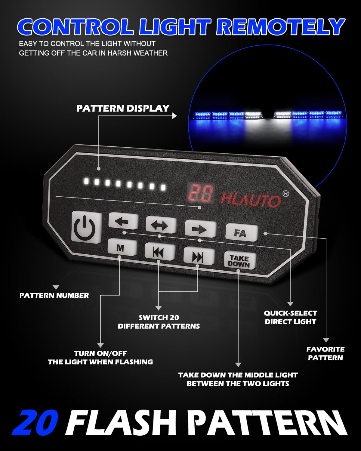 HLauto 604N Emergency Dash Strobe Lights: 2x16.8 inch Amber White Security Light w/Take Down, 48 LED Safety Flashing Warning Hazard Interior Windshield Light Bar for Truck Vehicle