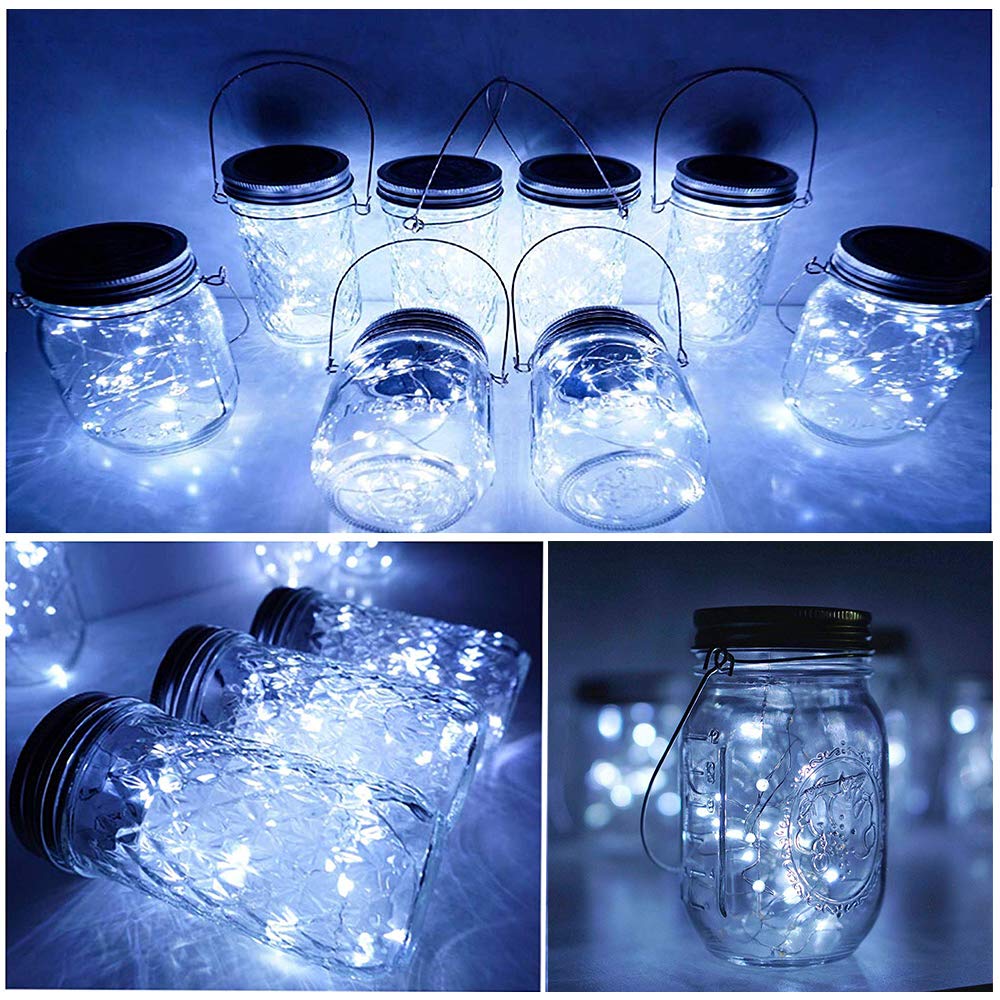 SunKite Solar Mason Jar Lights [Updated], 8 Pack 20 LED Waterproof Fairy Firefly Jar Lids String Lights with Hangers(NO Jars), Patio Yard Garden Wedding Decoration - Colorful