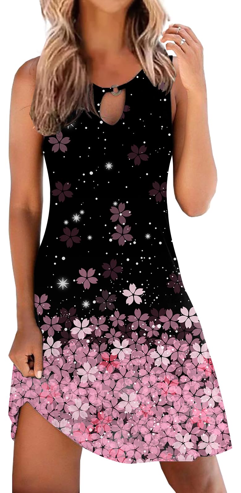 ETCYY NEW Summer Dresses for Women Trendy Boho Floral Print Sundresses Sleeveless Beach Cover Up Dress with Pockets