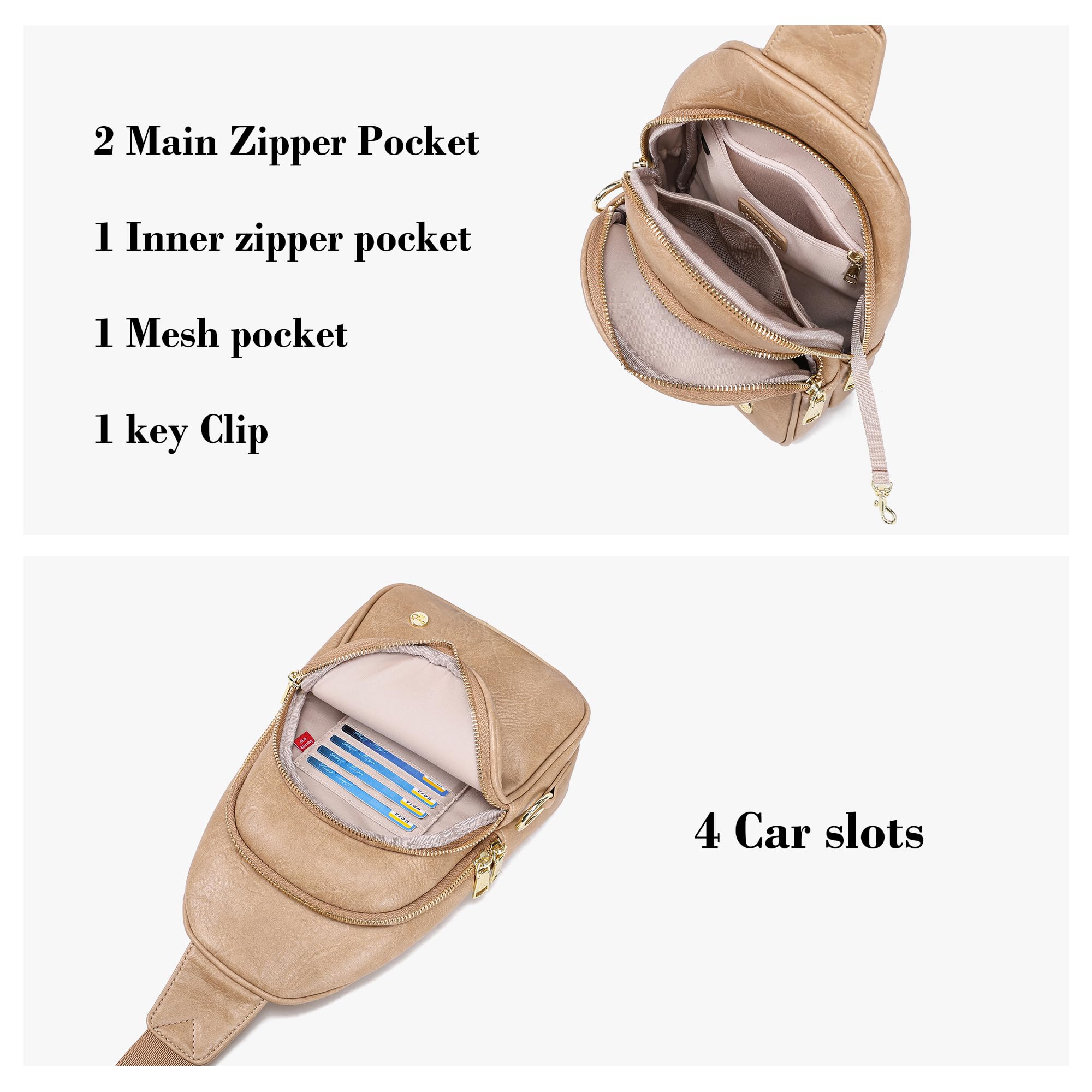 INICAT Small Crossbody Sling Bags Faux Leather Fanny Packs Purses for Women Everyday & Travel