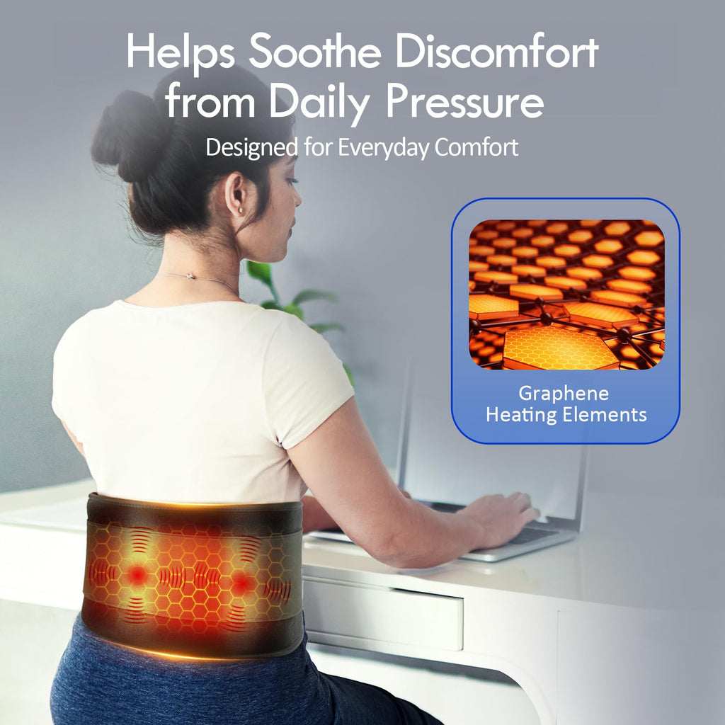 Comfytemp Cordless Portable Heating Pad with Massager for Lower Back Soothing, FSA Eligible HSA 9 Heat 5 Vibration 3 Intensity, Rechargeable Wireless Heated Waist Belt App Control, Gifts for Mom Dad