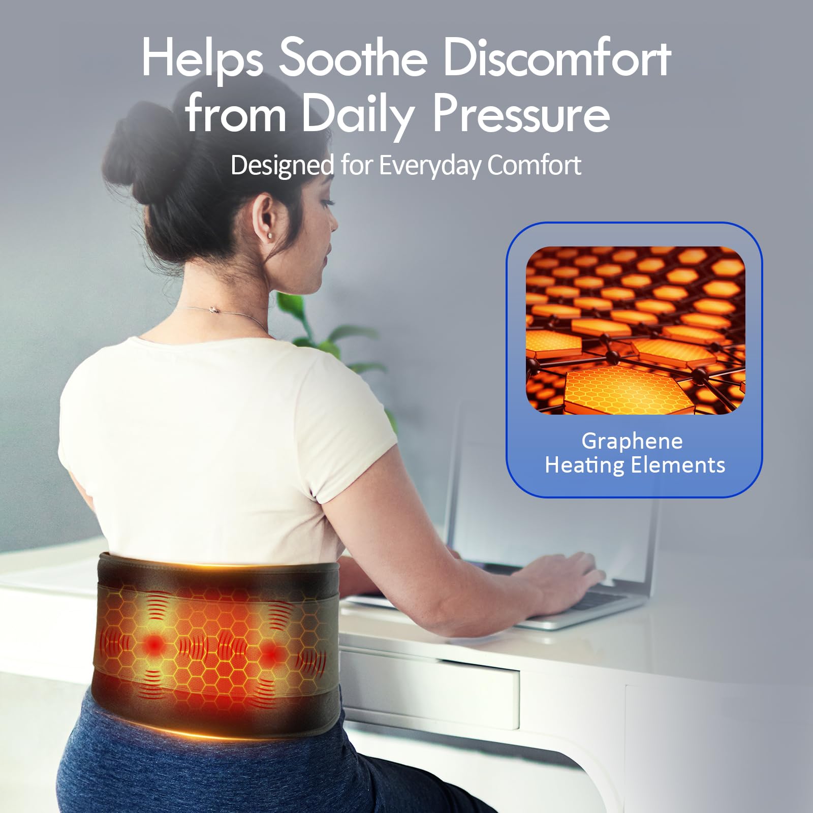 Comfytemp Cordless Portable Heating Pad with Massager for Lower Back Soothing, FSA Eligible HSA 9 Heat 5 Vibration 3 Intensity, Rechargeable Wireless Heated Waist Belt App Control, Gifts for Mom Dad