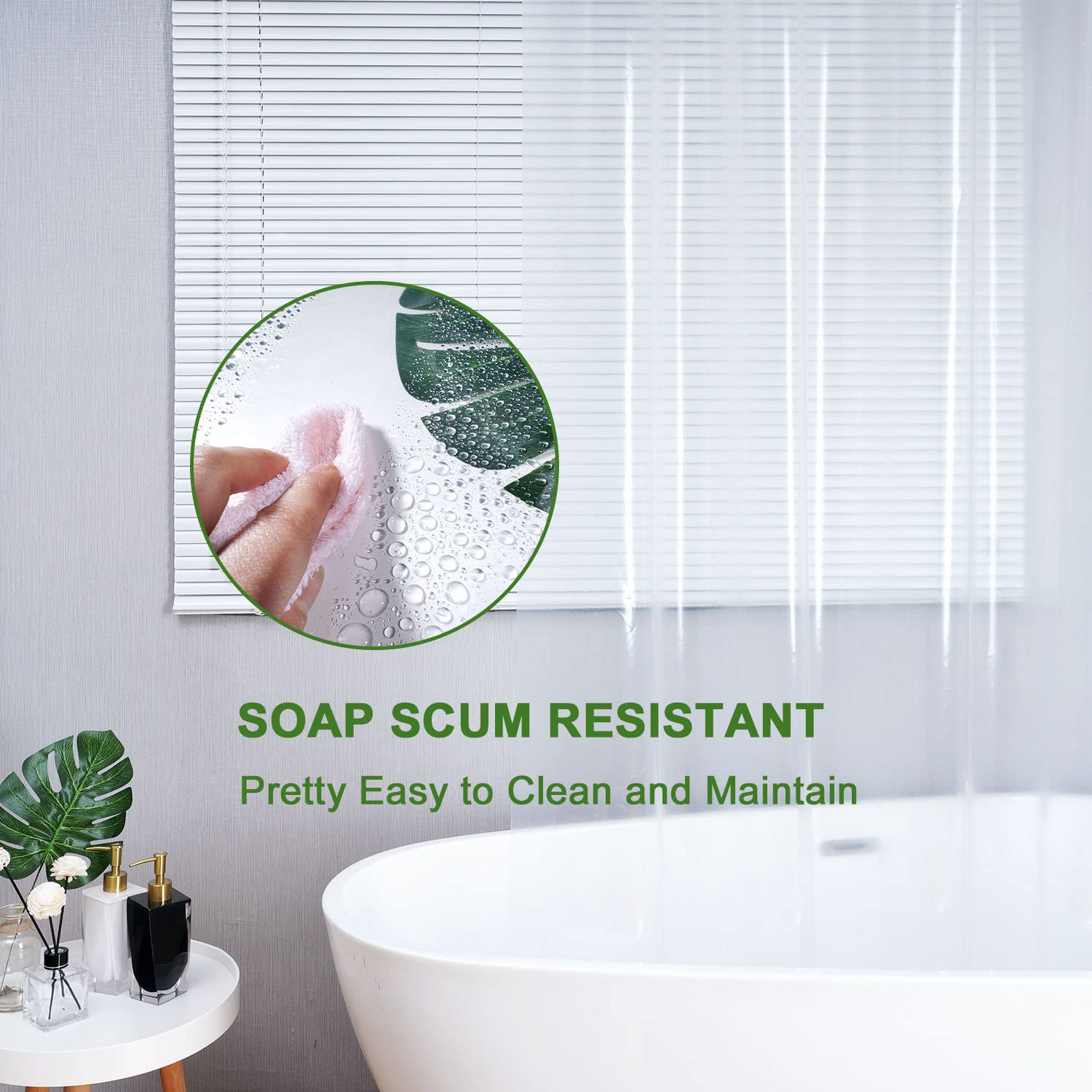 AooHome Eva Small 36x72 Inches Shower Liner, See Through Clear 8 Gauge Bathroom Curtain with Hooks, Bottom Magnets, Water Repellent, Heavy Duty, Rust Proof Grommets