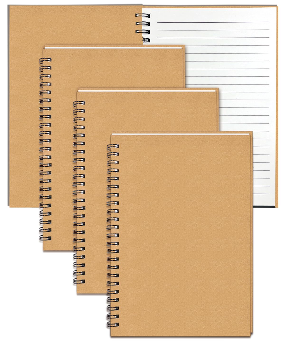 4Pack Small Spiral Notebook A5, 8.25x5.5” 120 Lined Pages Black & Red Wide Ruled Spiral Journal Bulk Blank Kraft Cover Spiral Bound Notebook & Writing Pads for Home Office Meeting Work Note Taking