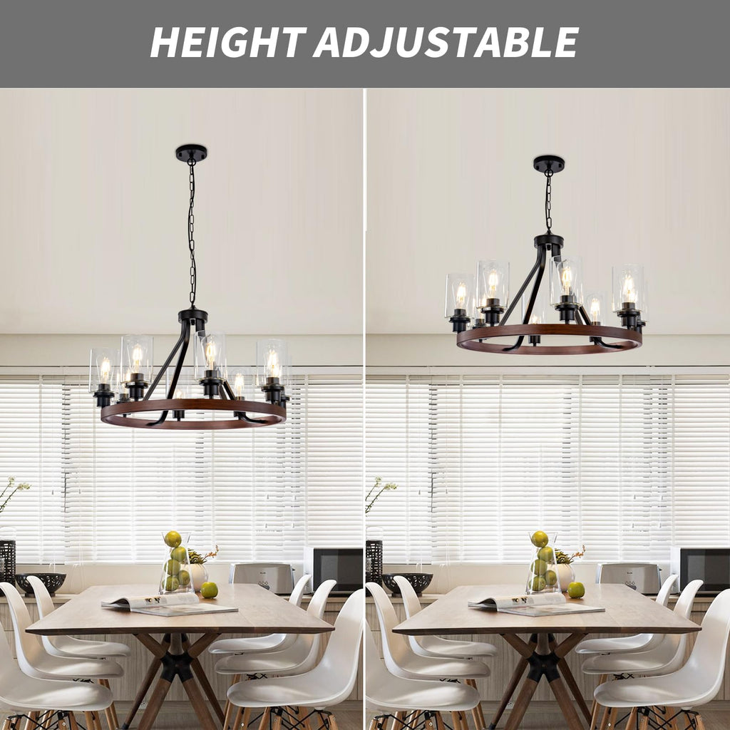 Lanhall 6-Light Modern Dining Room Light Fixture Brushed Nickel Kitchen Chandelier Ceiling Hanging Pendant Lighting with Glass Shade for Living Room Bedroom Entryway Adjustable Height Metal E26