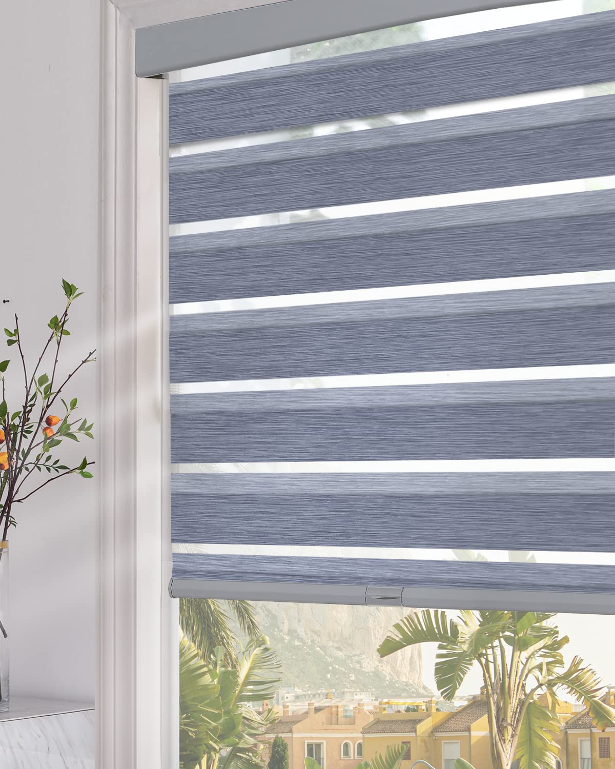 Persilux Custom Blinds Cordless Zebra Blinds for Windows with Upgraded Cassette Light Filtering Dual Layers Sheer Roller Blinds Thermal Insulated for Office, Living Room, Bedroom and Kitchen Beige