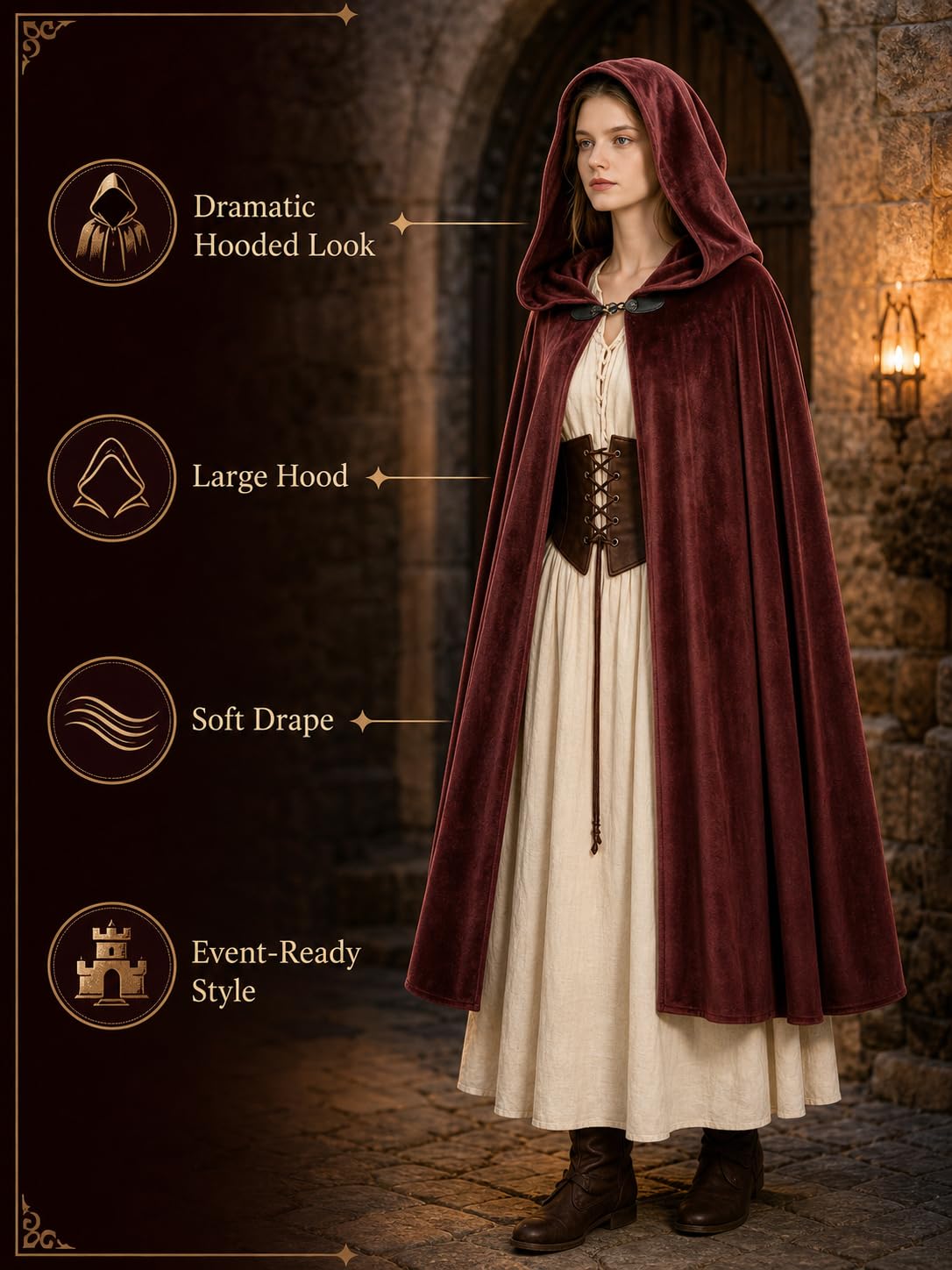 JEGERMIG Medieval Hooded Cloak Halloween Renaissance Costume