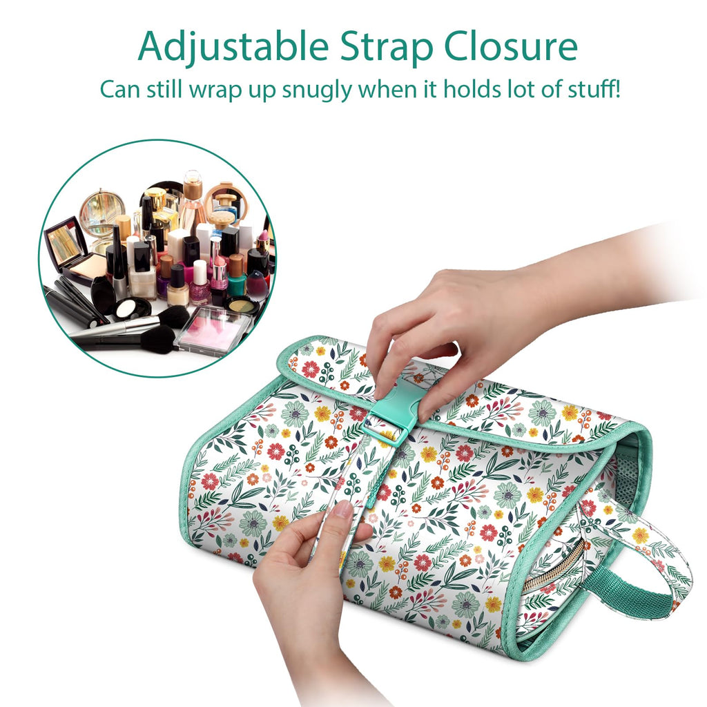 FINTIE Portable Toiletry Cosmetic Travel Bag, Large Water Resistant Hanging Makeup Organizer Storage Pouch Case for Women Girls (Blooming Hibiscus)