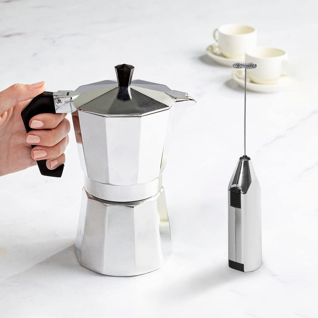 Primula Classic Moka Pot Stovetop Espresso and Coffee Maker, Italian and Cuban Cafetera for Rich Espresso Brewing, Durable Aluminum Greca Coffee Maker with Easy Grip Handle, 6-Cup, Black