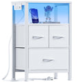 Furnulem Night Stand with Charging Station, LED, USB Ports and Outlets, Bedside Table with Fabric Bins, Nightstand with Open Shelf, Small Storage Side Table for Bedroom (3 Drawer, White)