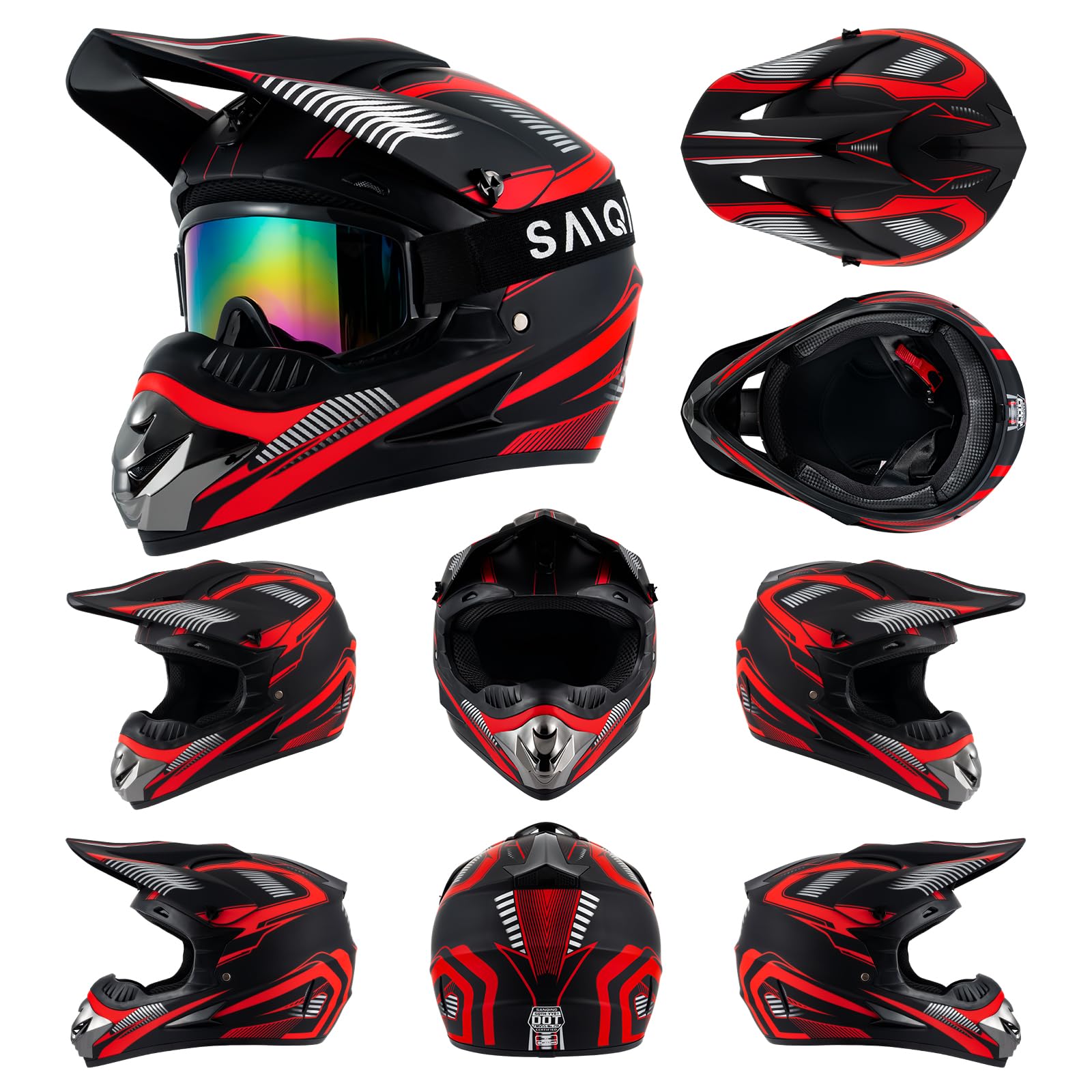 Youth Kids Motocross Helmet Full Face Motorcycle Dirt Bike Off-Road Mountain Bike BMX MX ATV Helmet,DOT Approved,W/Gloves Goggles Mask 4Pcs Set (Black, S)