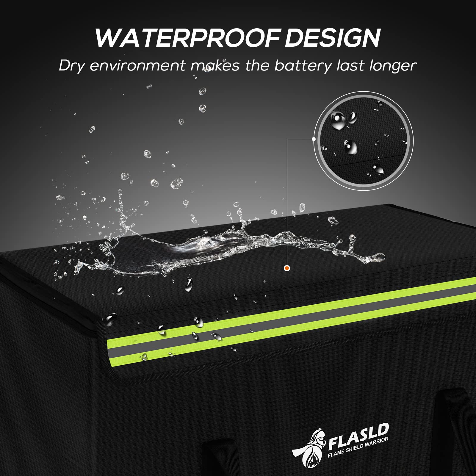 FLASLD Large Fireproof Lipo Bag for 100Ah Lithium Battery Storage and Charging, 14 x 7.8 x 9.5in Waterproof Box for Documents and Valuables