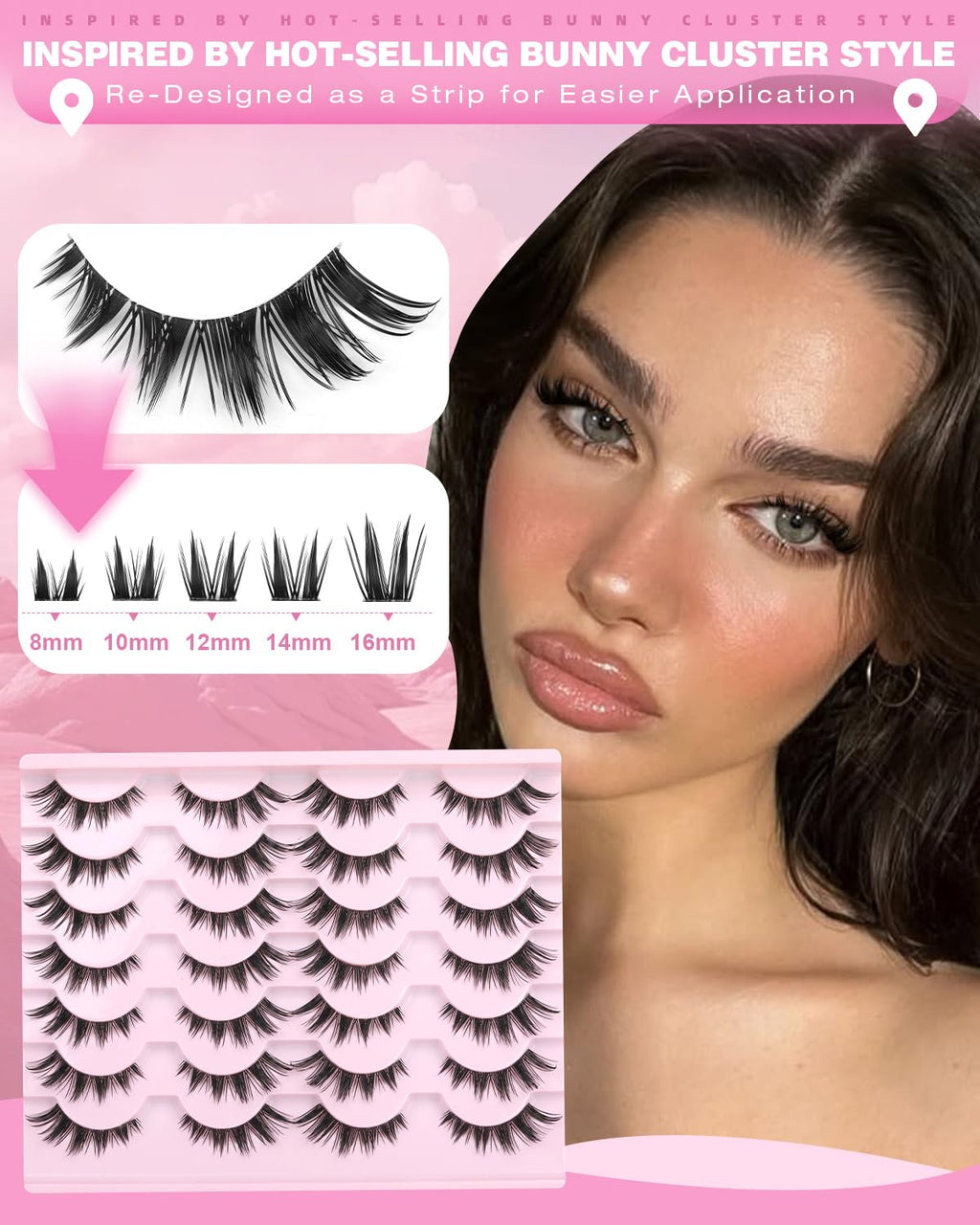False Lashes Natural Look Wispy Eyelashes Manga Korean Spiky 16mm Short Faux Mink Eyelashes Cat Eye Natural Fake Eyelashes Strip Lashes Pack 14 Pairs