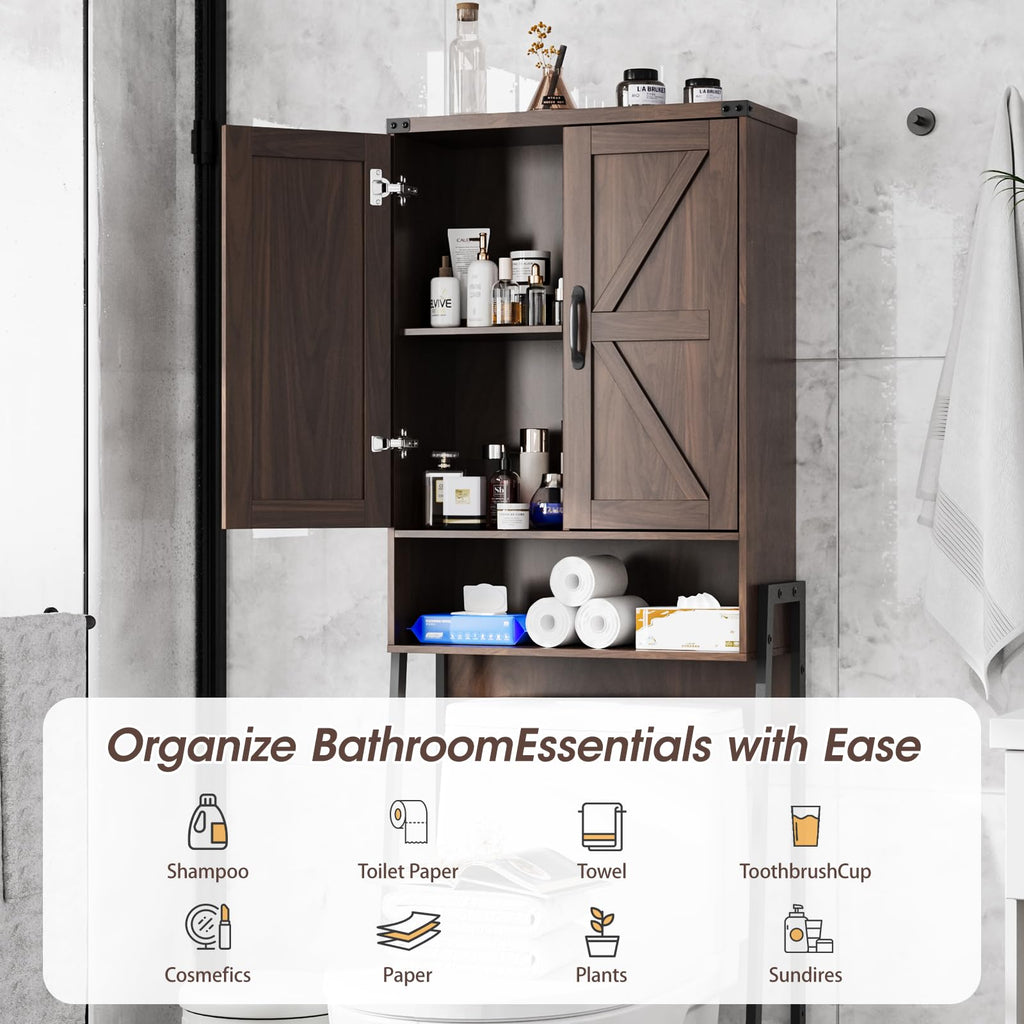Vabches Over The Toilet Storage Cabinet with 2-Door Design Bathroom Organizers and Storage with Anti-Tip Device Over Toilet Organizer with Shelves for Bathroom,Restroom,Laundry Black