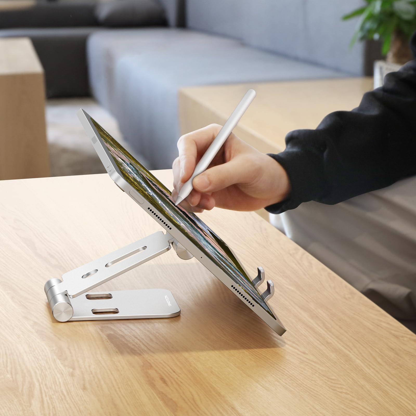 OMOTON Foldable Cell Phone Stand, C4 Portable Aluminum Phone Holder, Adjustable Phone Dock Cradle for iPhone 17/16/15 Pro Max Air, Small Tablets, All Smart Phones for Women Men Gift, Silver