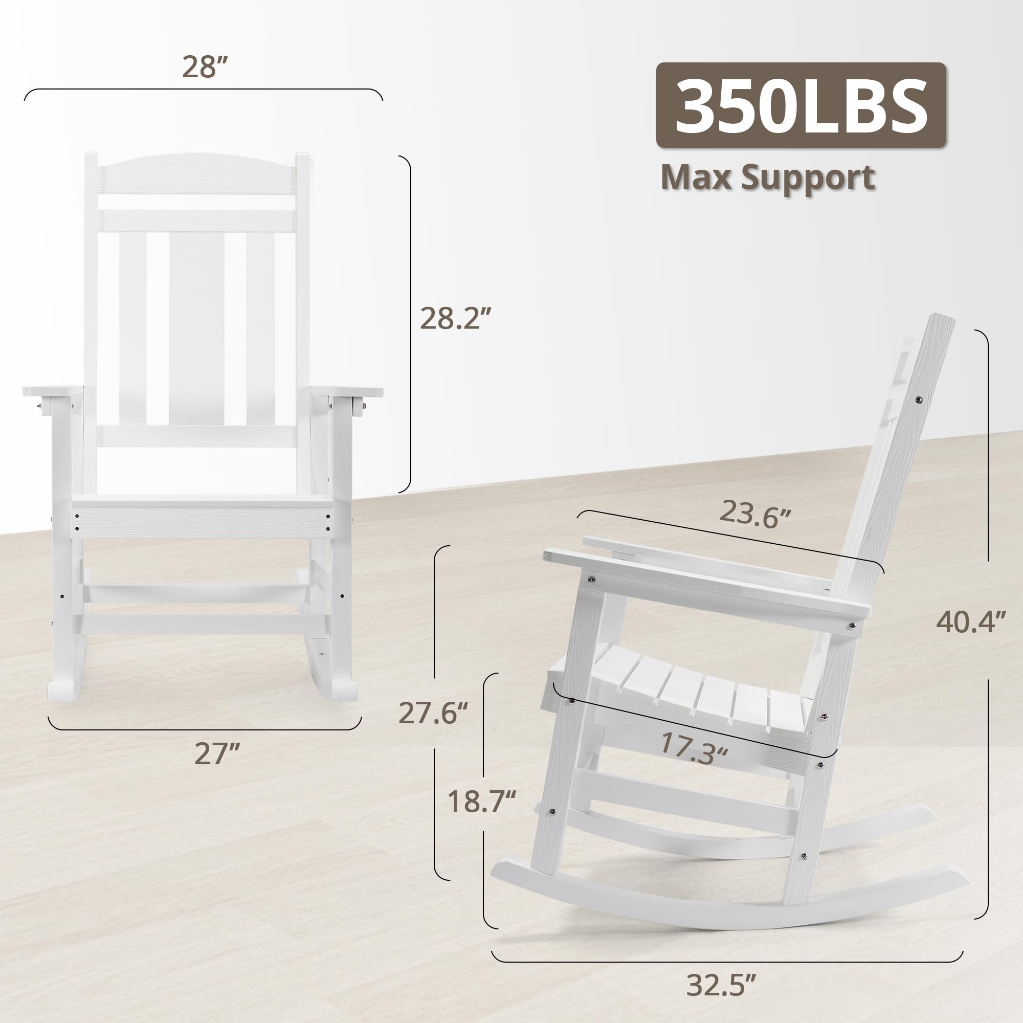 LUE BONA Rocking Chair Outdoor, Weather Resistant HDPS Plastic Rocker Chairs, 350lb Heavy Duty, Oversized Porch Rocker for Adult, High Back Smooth Rocking Chairs for Outdoor & Indoor, Aruba Blue