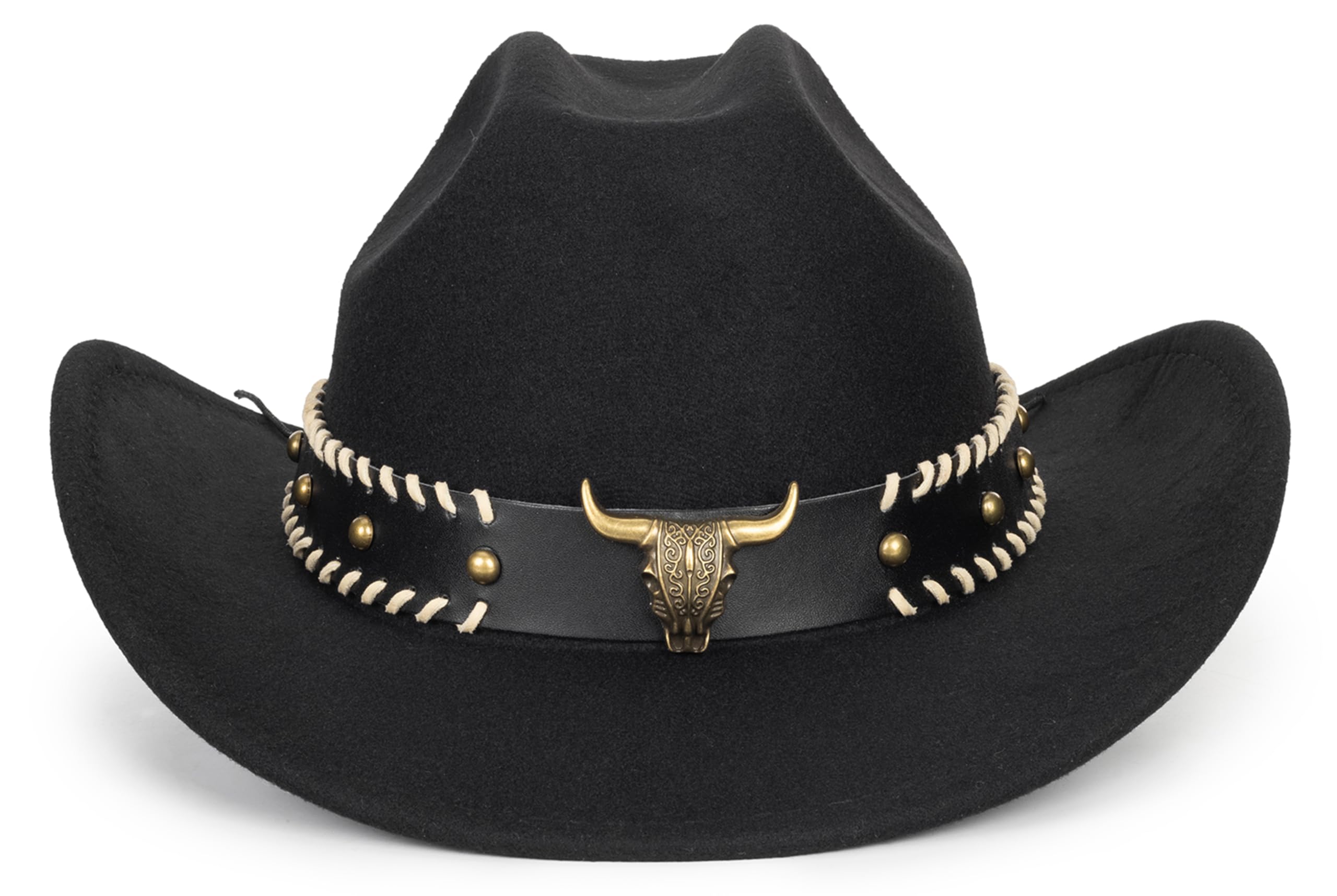 Vintage Western Cowboy Hat for Men Women - Wide Brim Cowgirl Fedora Hats with Braided Rope Band M